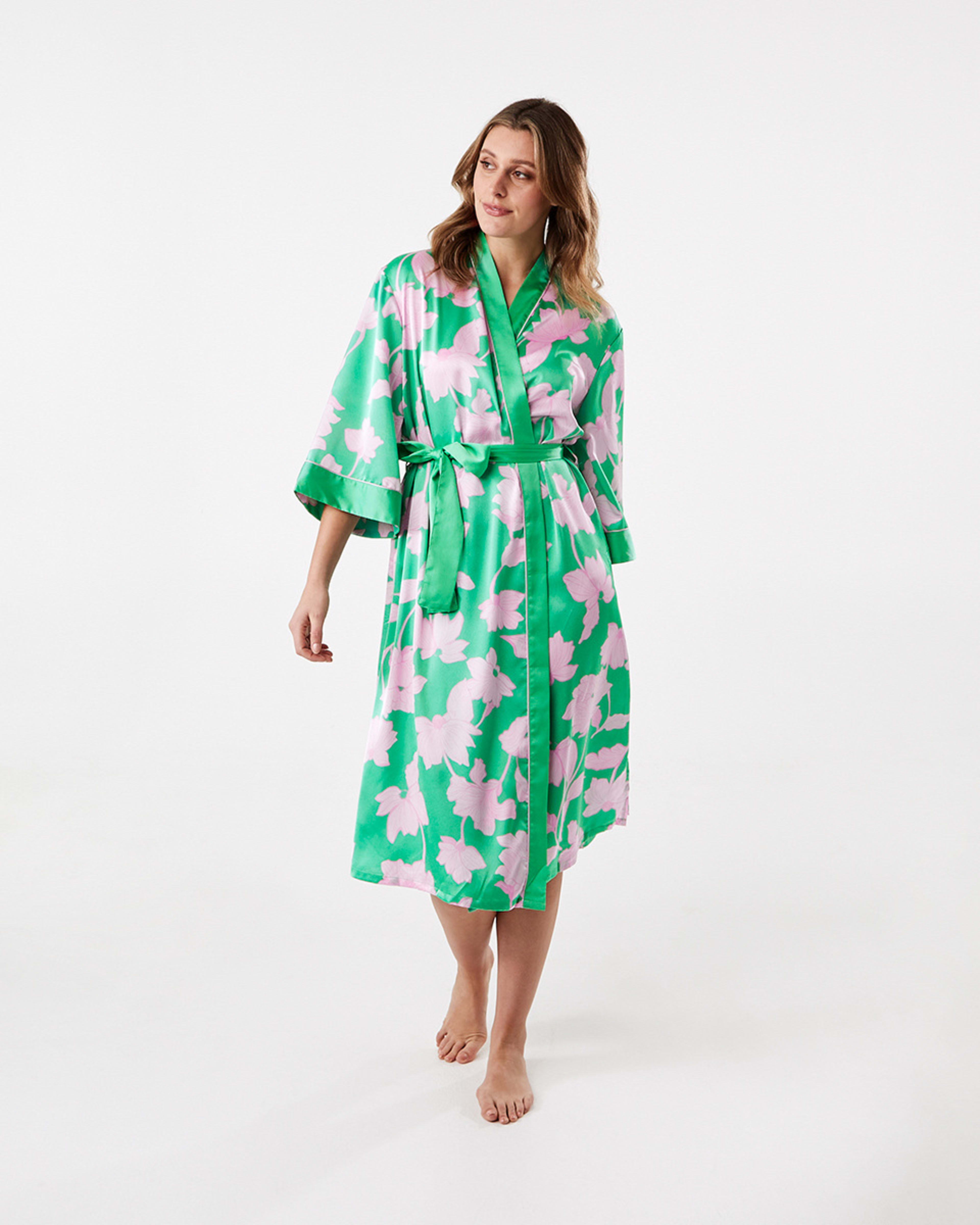 Longline Kimono Satin Gown - Kmart