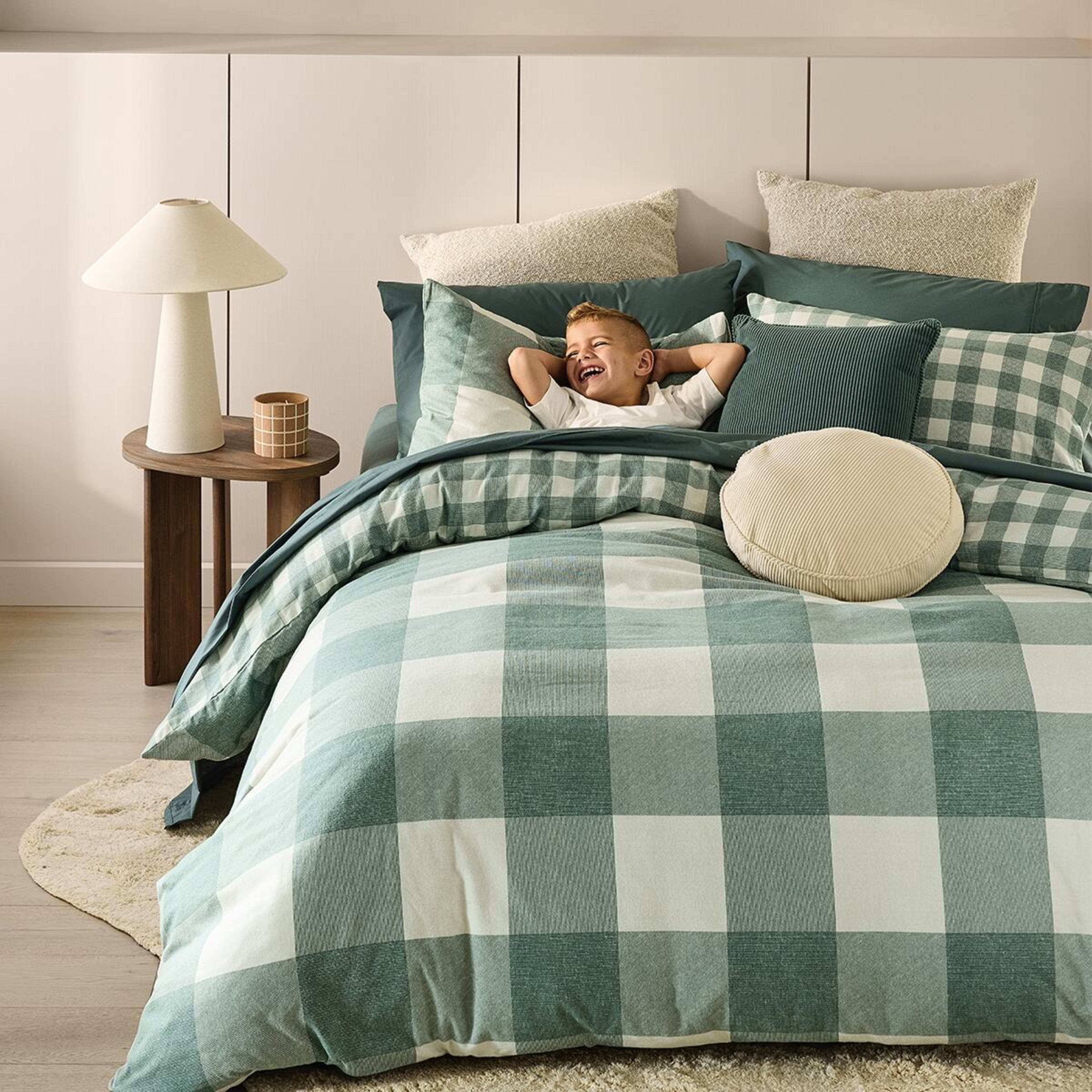 8 Gingham Flannelette Cotton Sheet Set - Queen Bed, Green, 8 of 8