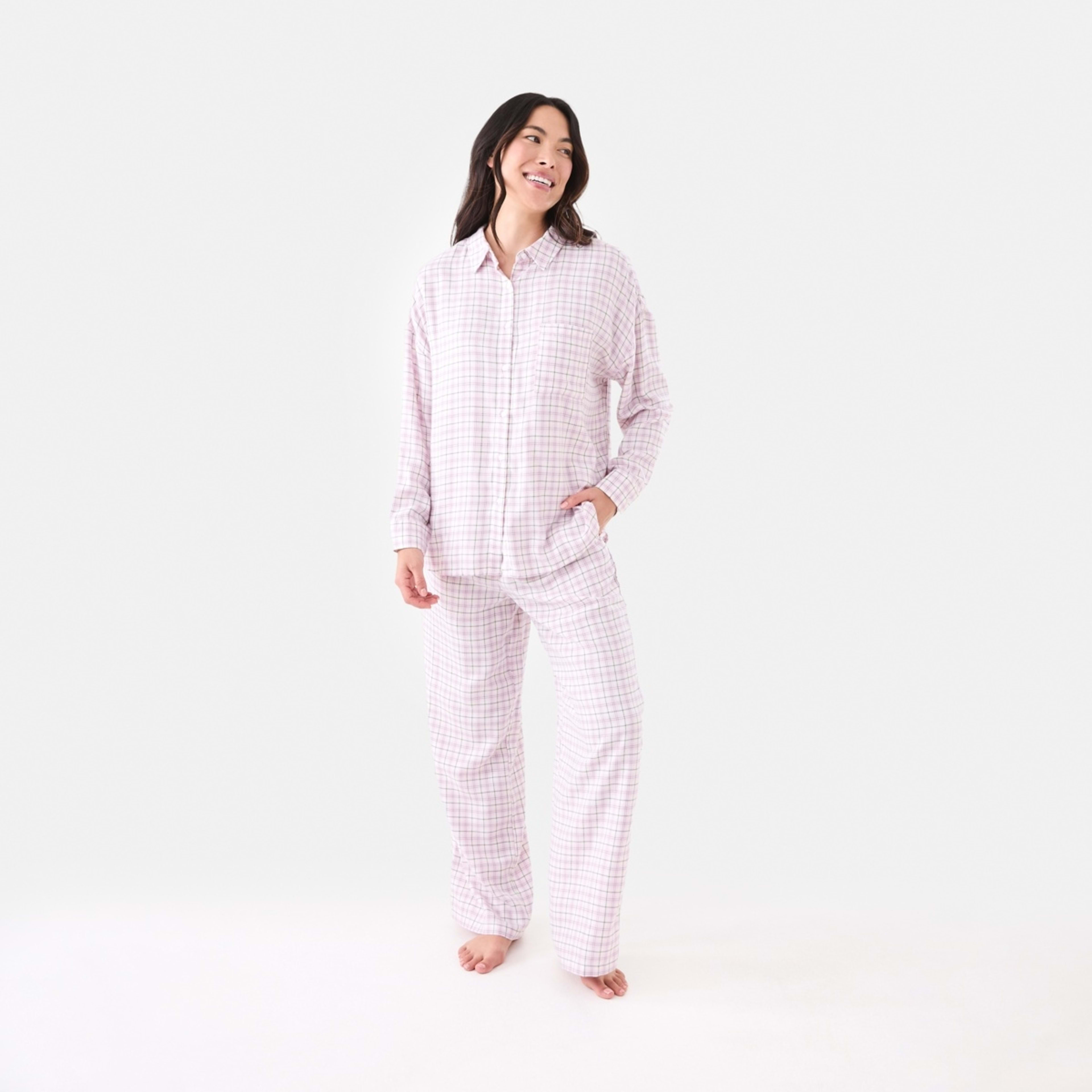 1 Relaxed Boyfriend Flannel Pyjama Set Pnk Wt Chk, 1 of 7