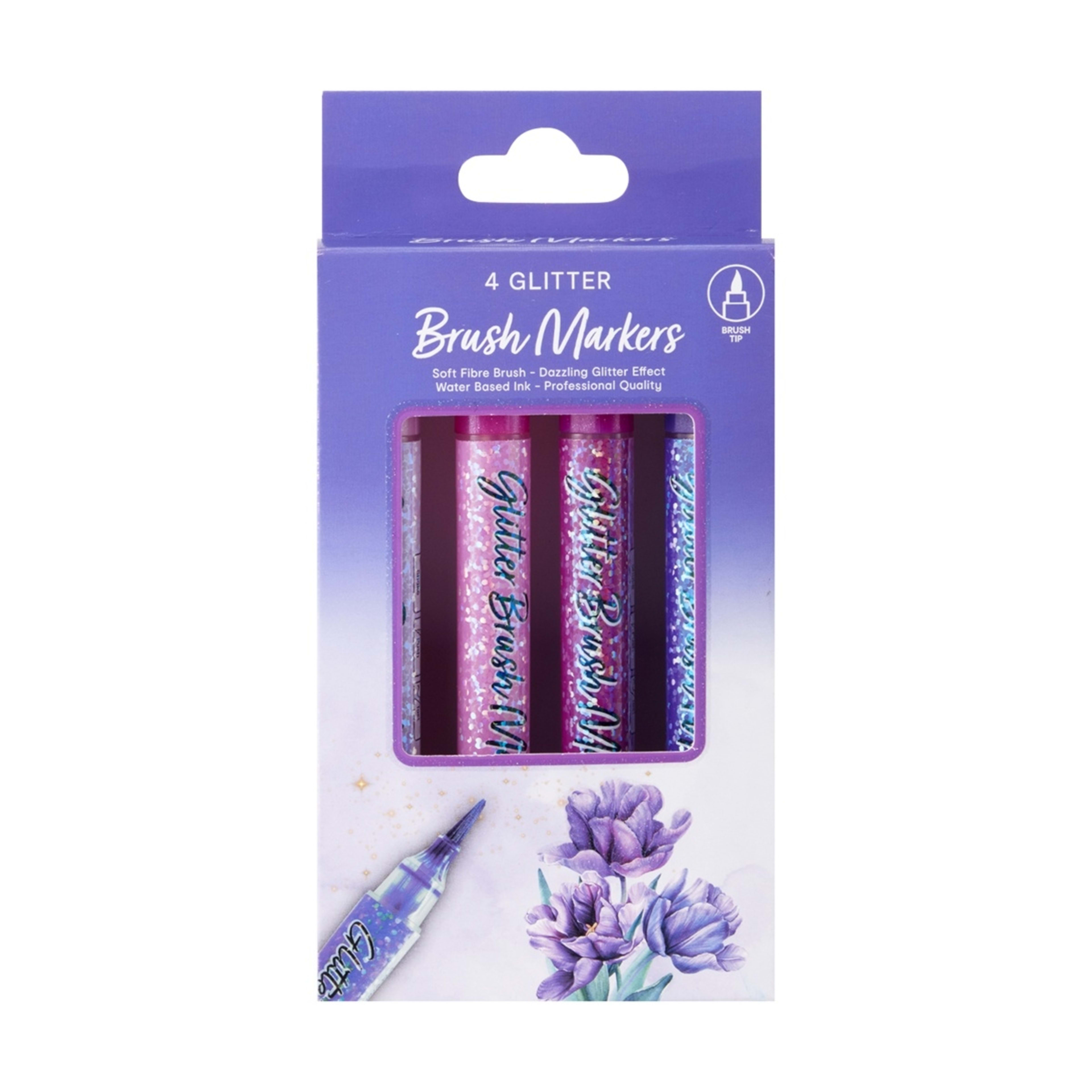 1 4 Pack Glitter Brush Markers - Purple