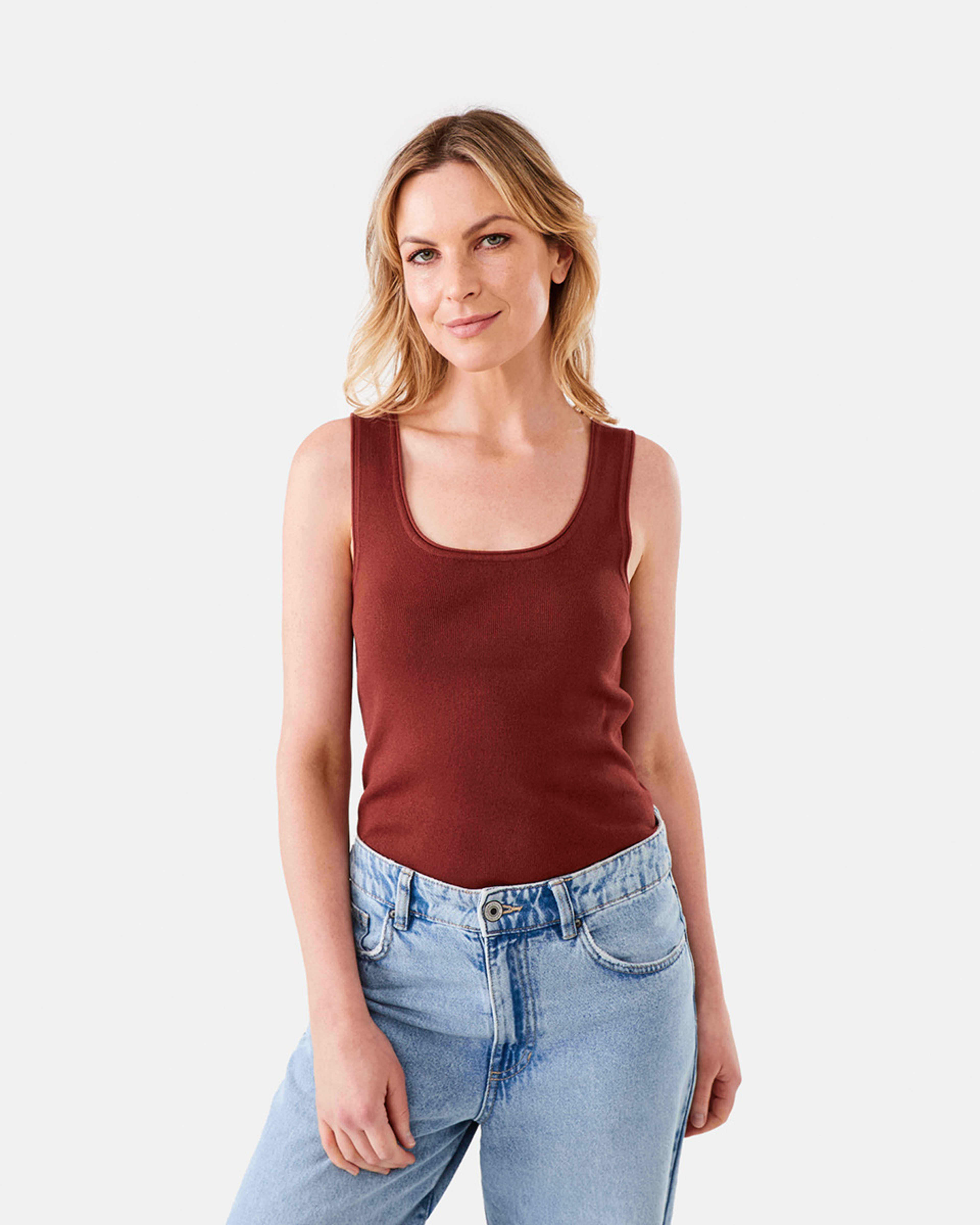 1 Sleeveless True Knit Scoop Neck Tank Copper, 1 of 7