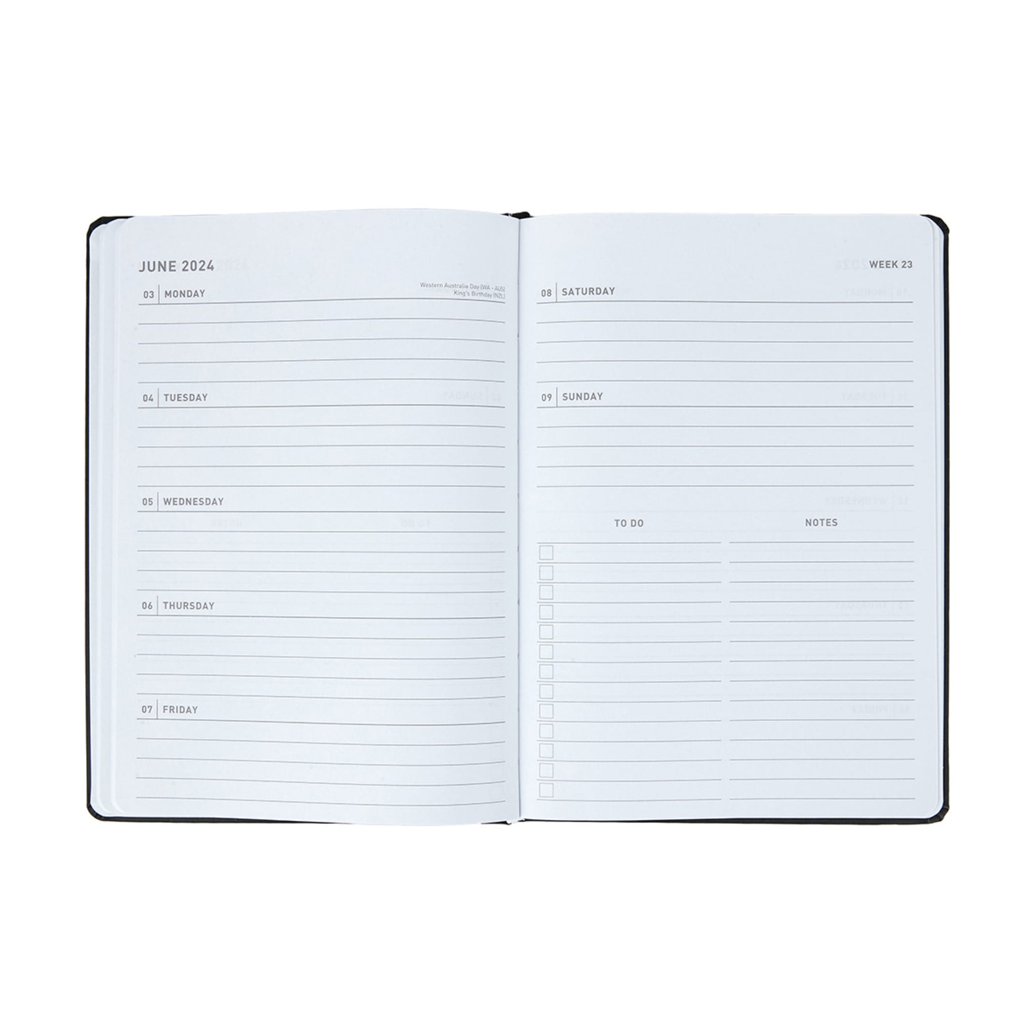 2024 A5 Weekly Diary - Black - Kmart