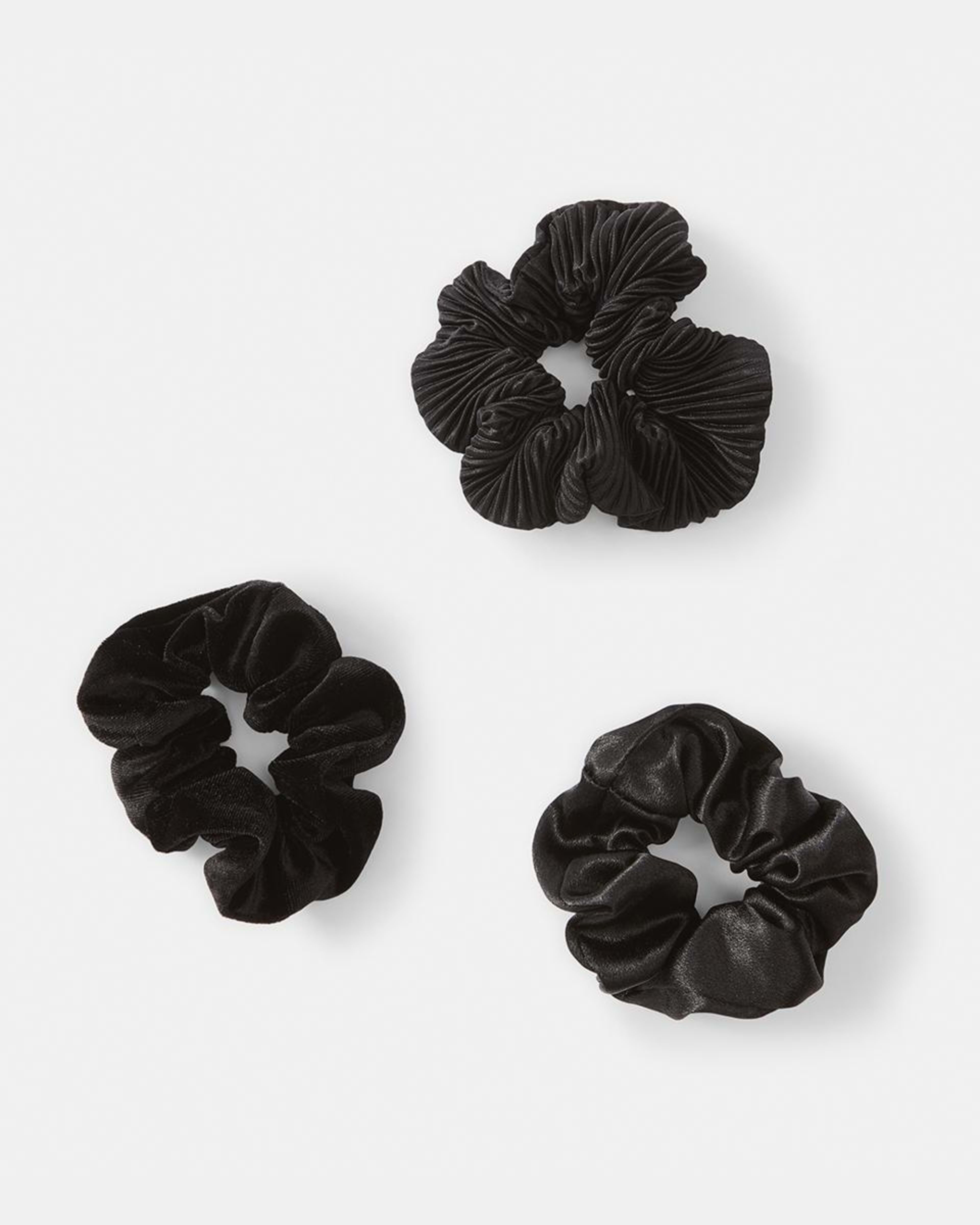 1 3 Pack Textured Hair Scrunchies - Black Black