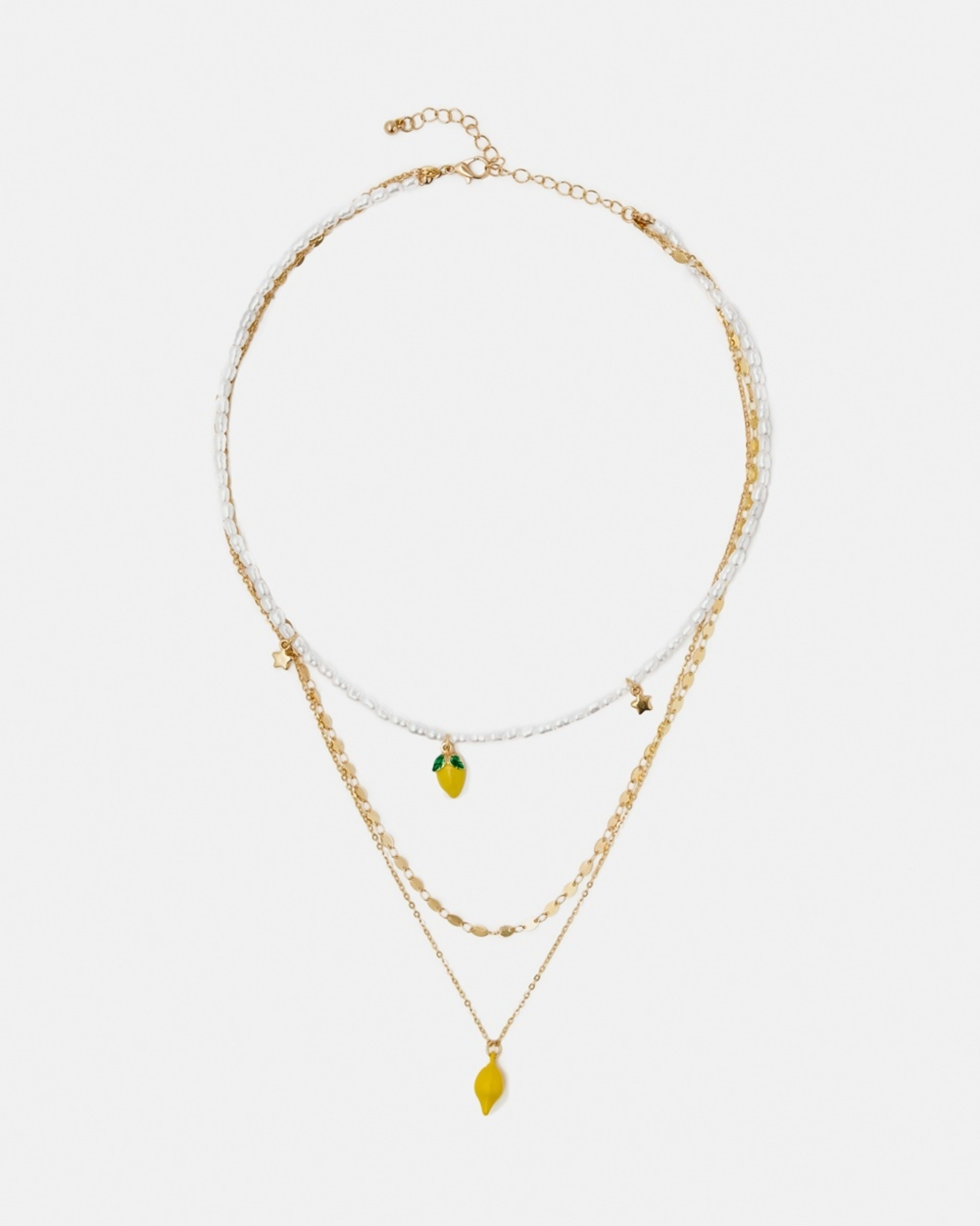 1 3 Pack Lemon Necklace - White, Yellow, Green and Gold Tone Gold
