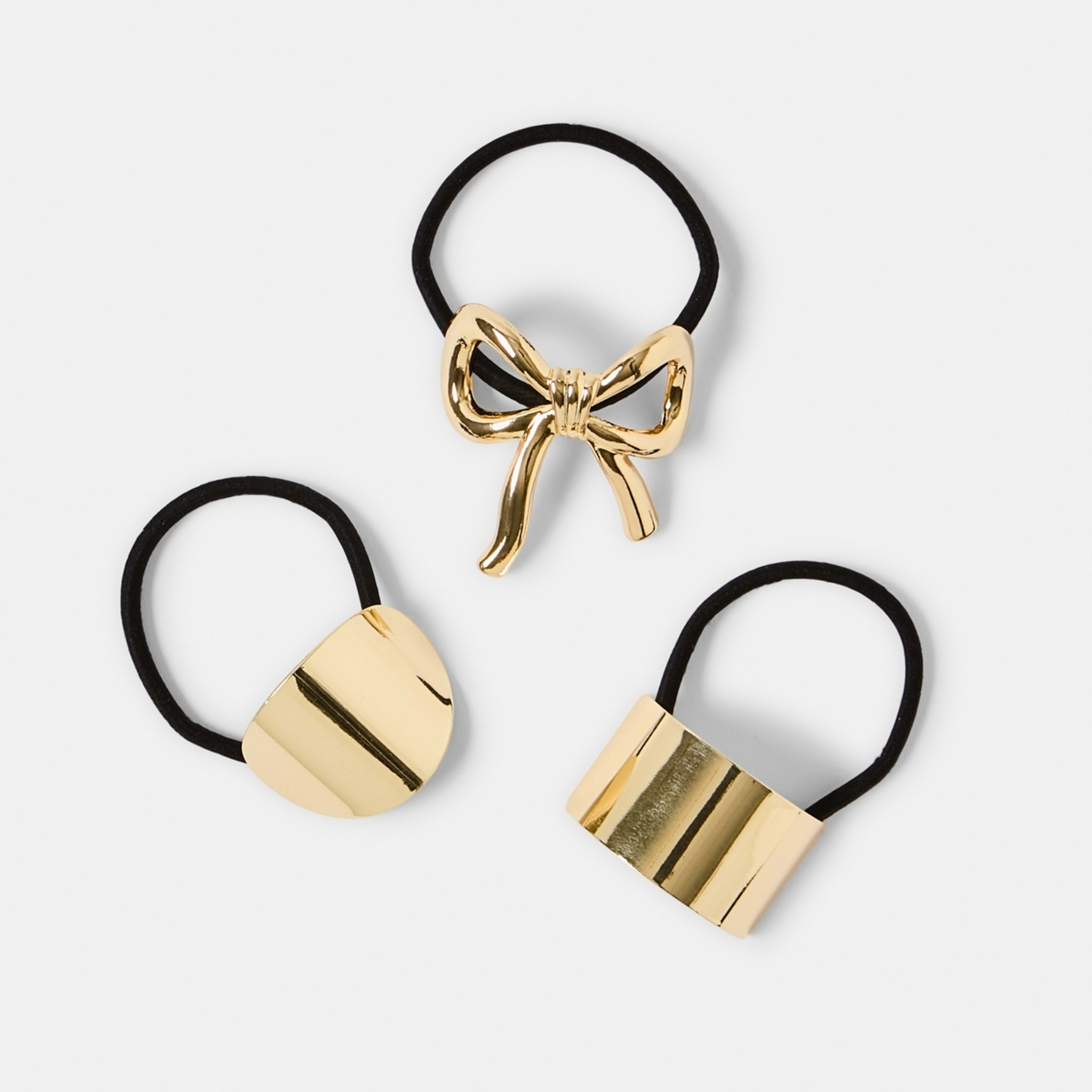 1 3 Pack Metal Hair Ties - Gold Tone and Black