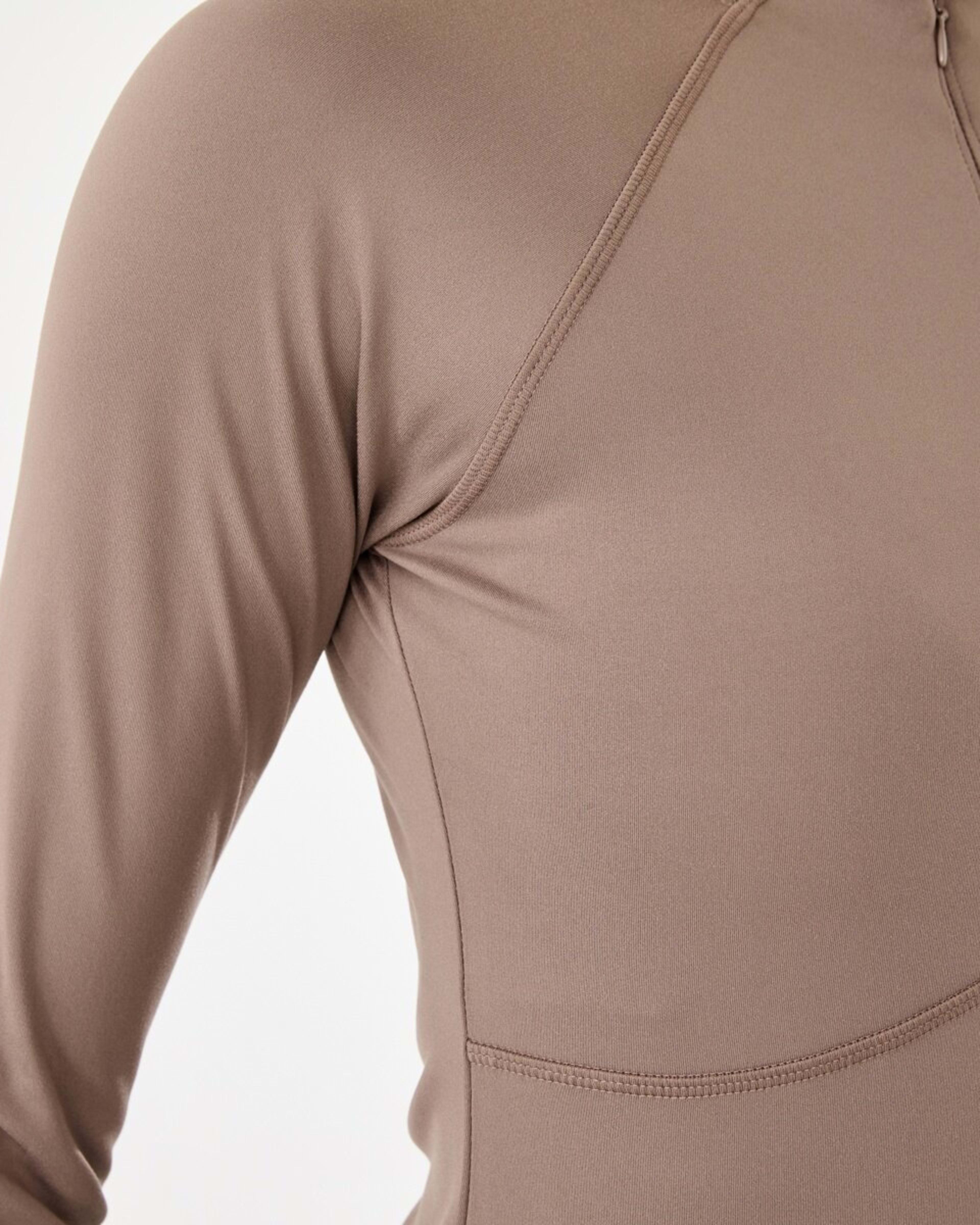 6 Active Womens Long Sleeve 1/4 Zip Ultrasoft Top Wd Taupe, 6 of 6