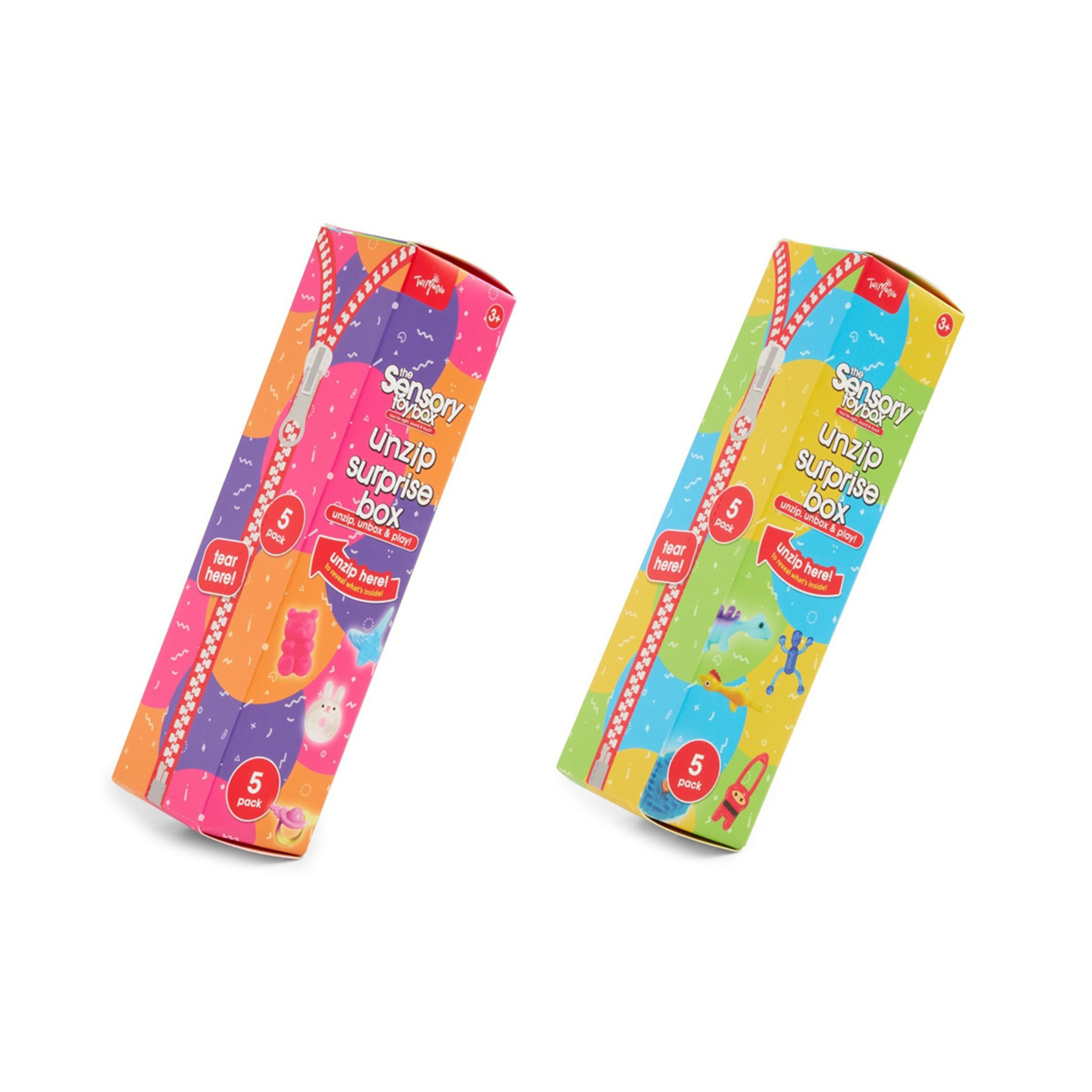 5 5 Pack ToyMania The Sensory Toy Box Unzip Surprise Box - Assorted, 5 of 5