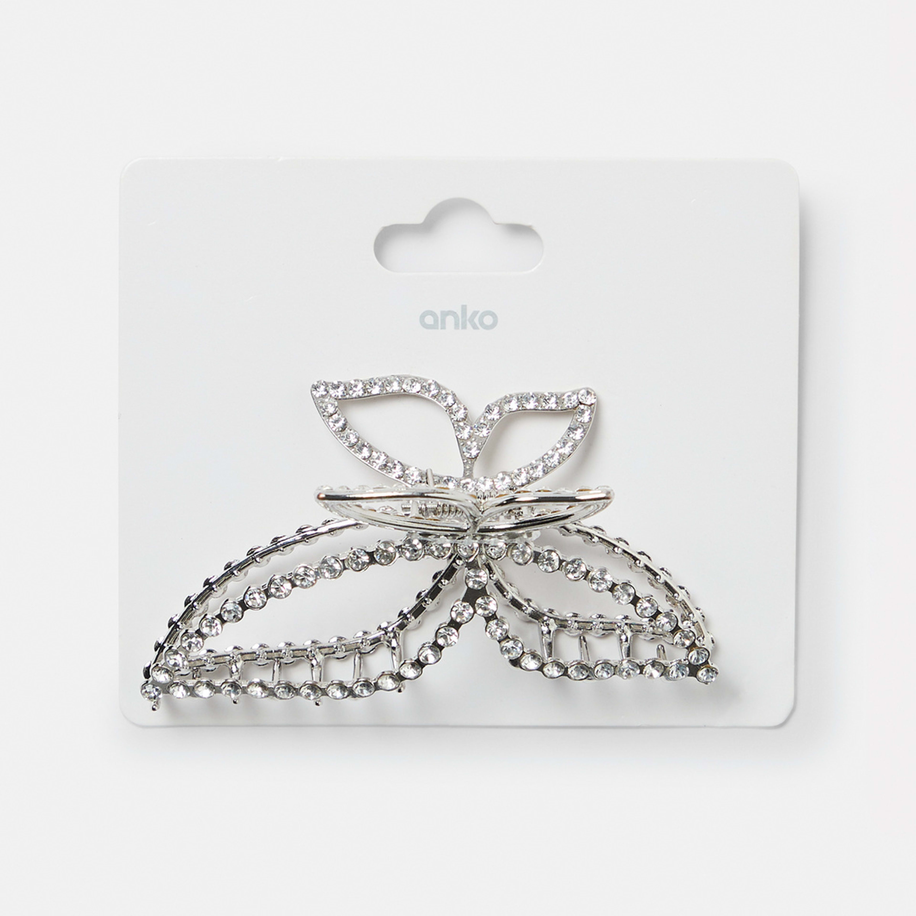 5 Silver Tone Diamante Butterfly Claw Hair Clip Diamante, 5 of 5