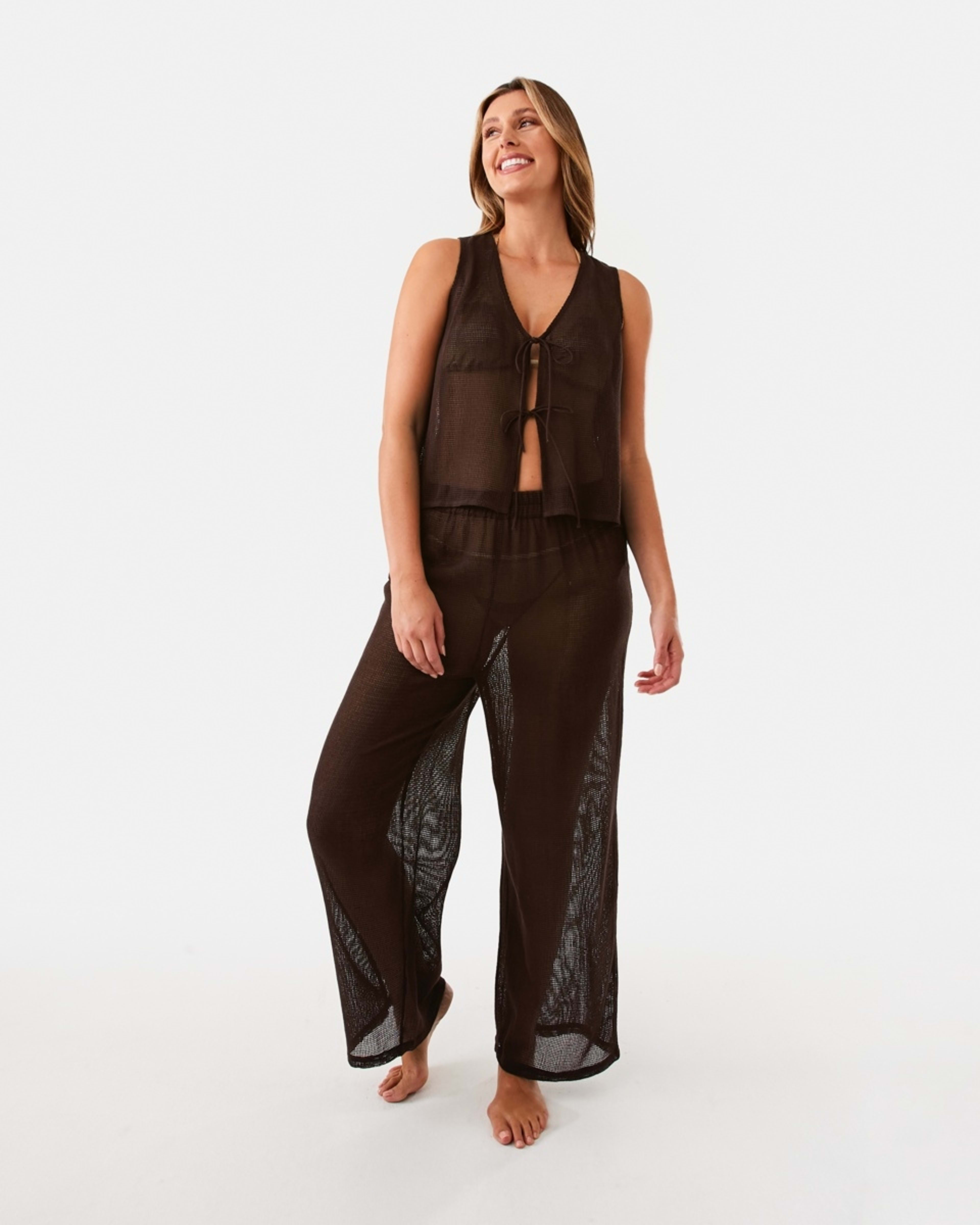 6 Open Mesh Lace Up Top Plum Brown, 6 of 6