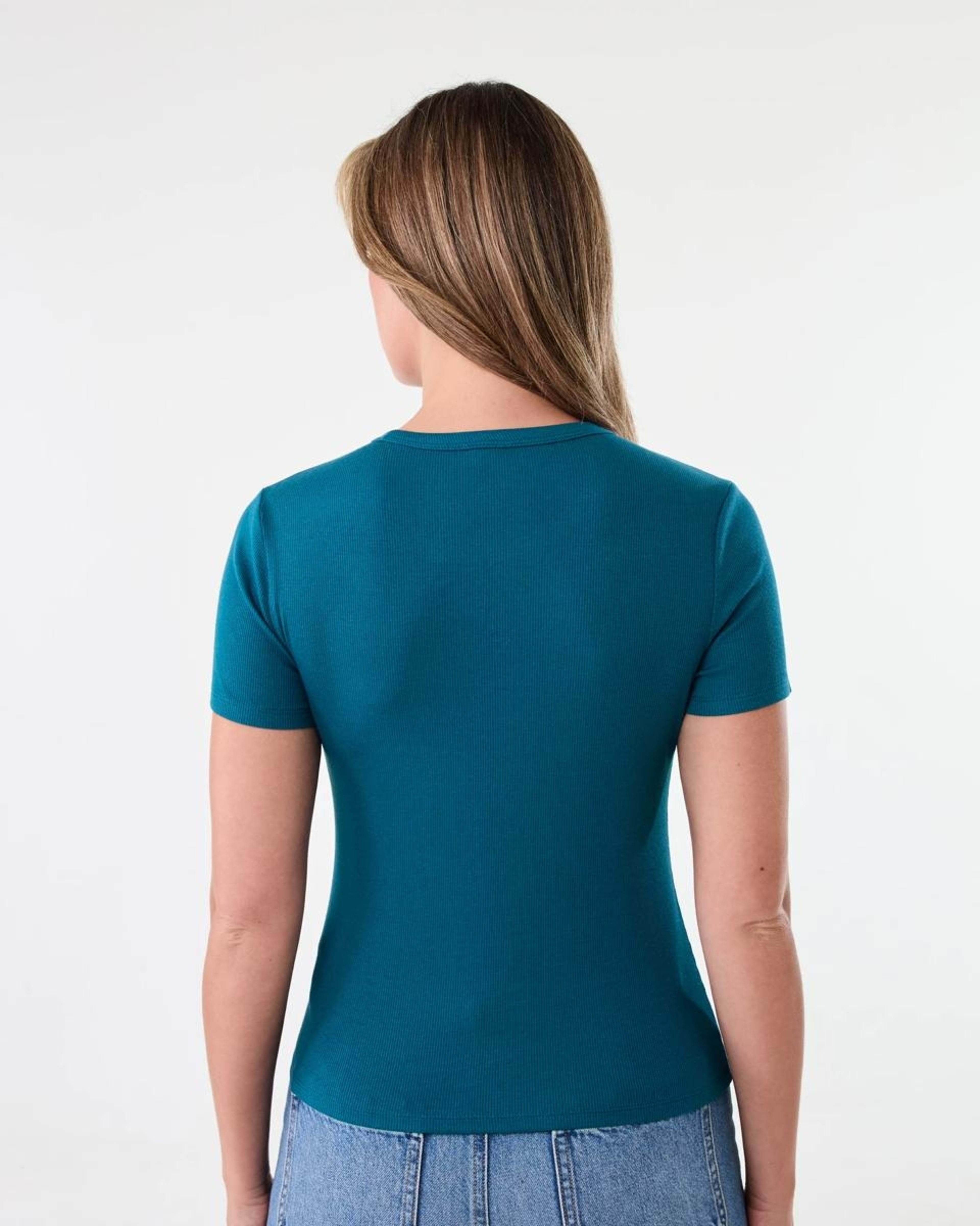 3 Short Sleeve Rib Crew Neck T-shirt Teal Coral, 3 of 6