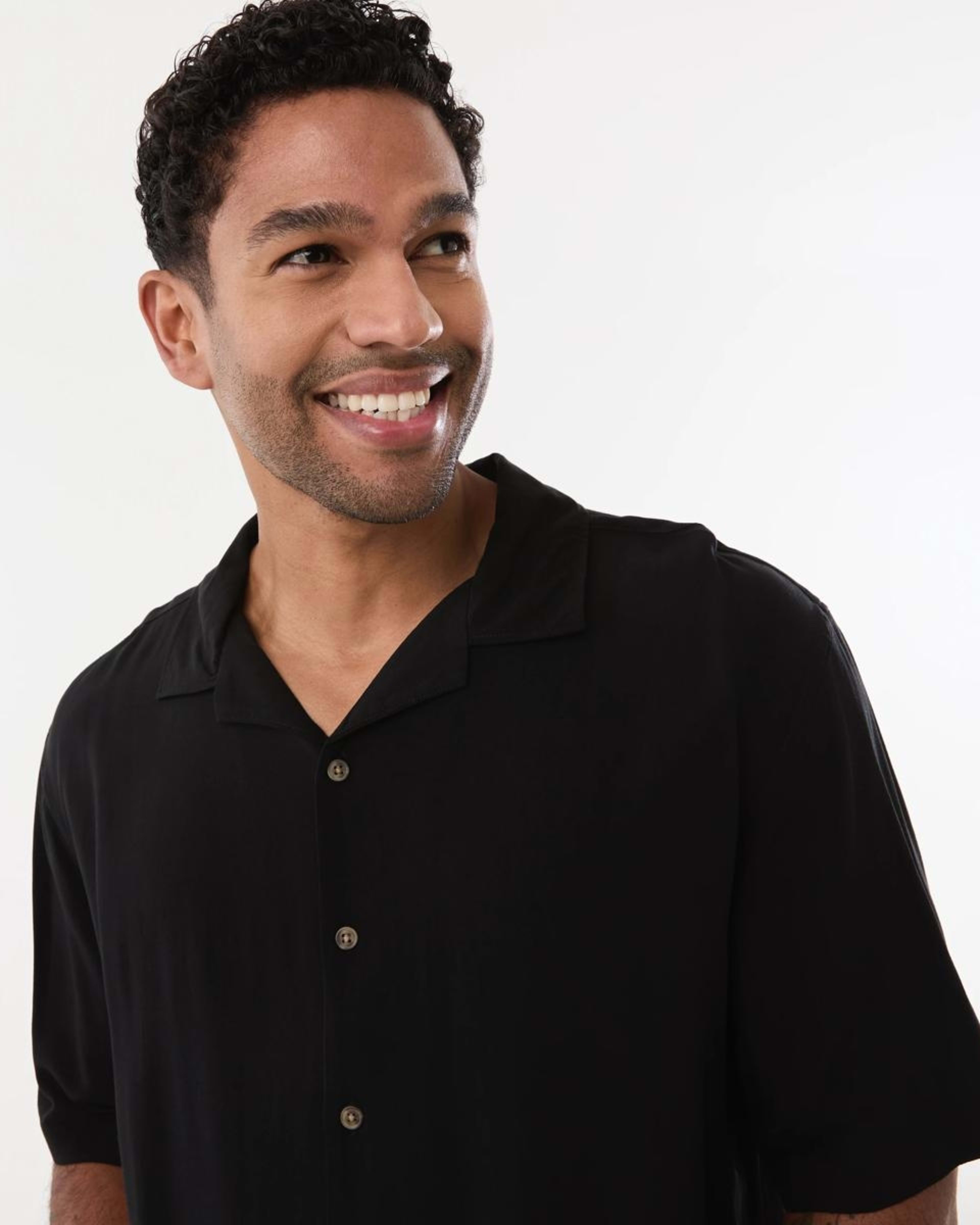 4 Short Sleeve Plain Resort Shirt BLACK, 4 of 5
