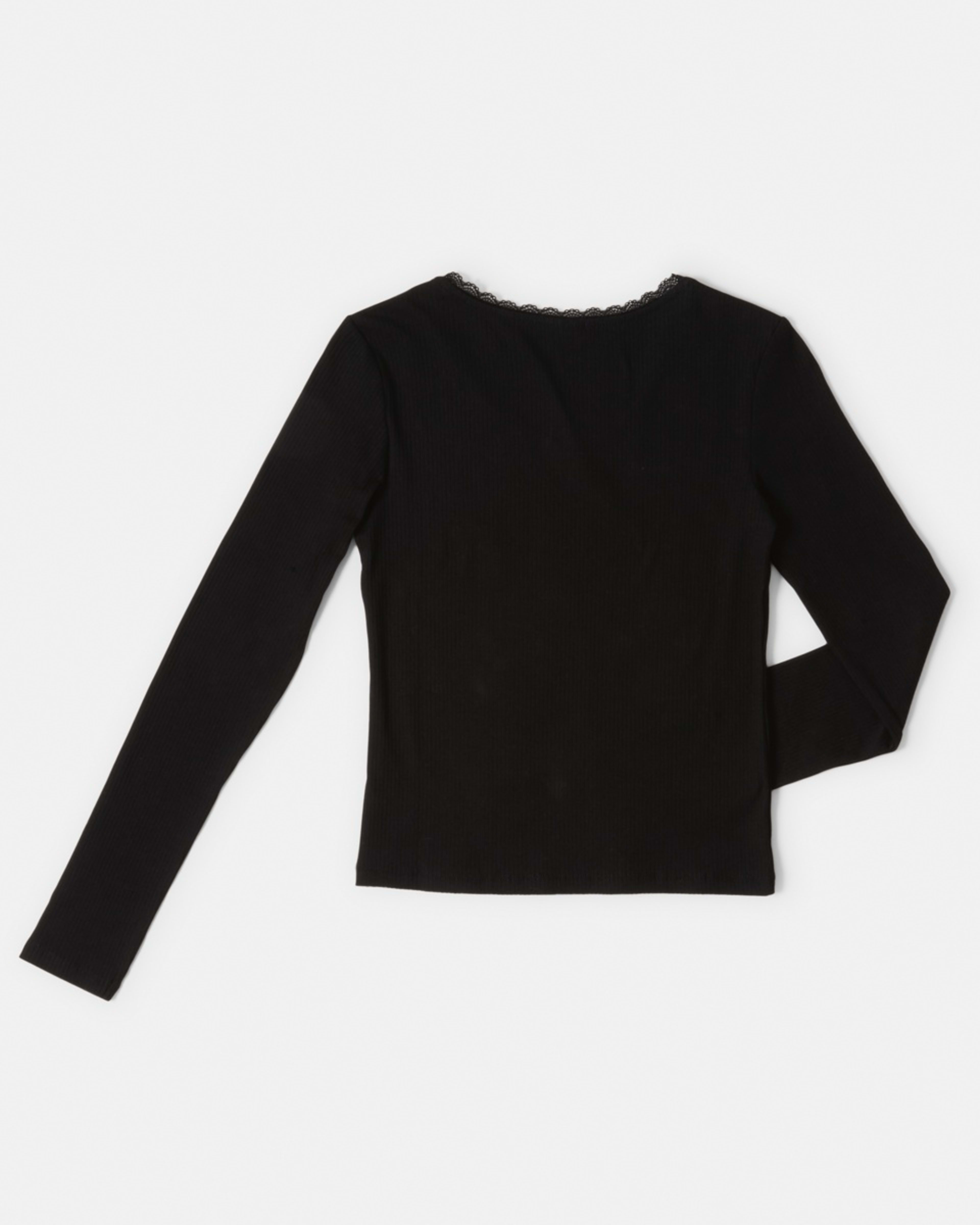 8 Long Sleeve Rib Top with Lace Black, 8 of 8