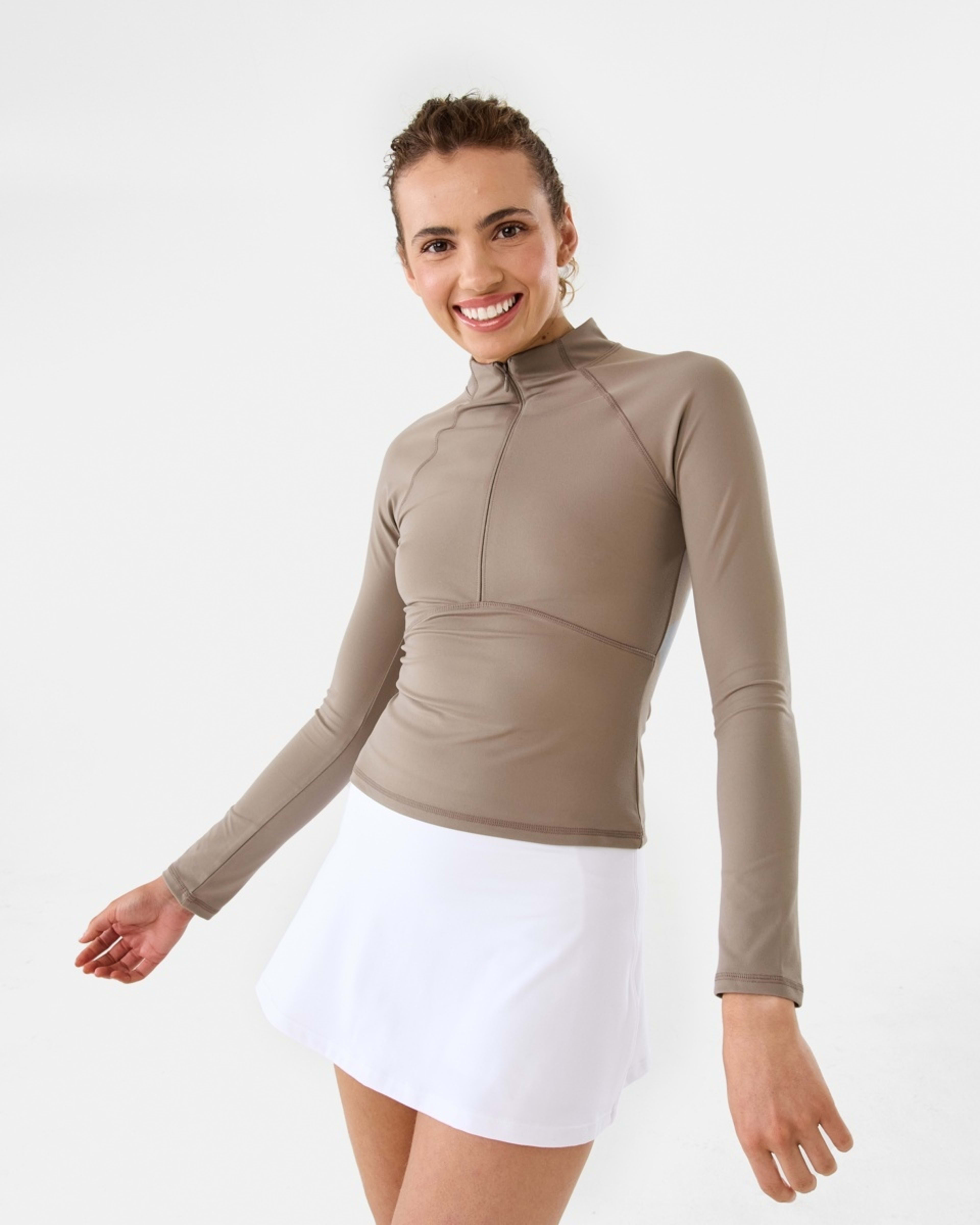1 Active Womens Long Sleeve 1/4 Zip Ultrasoft Top DOLPHIN GREY, 1 of 6