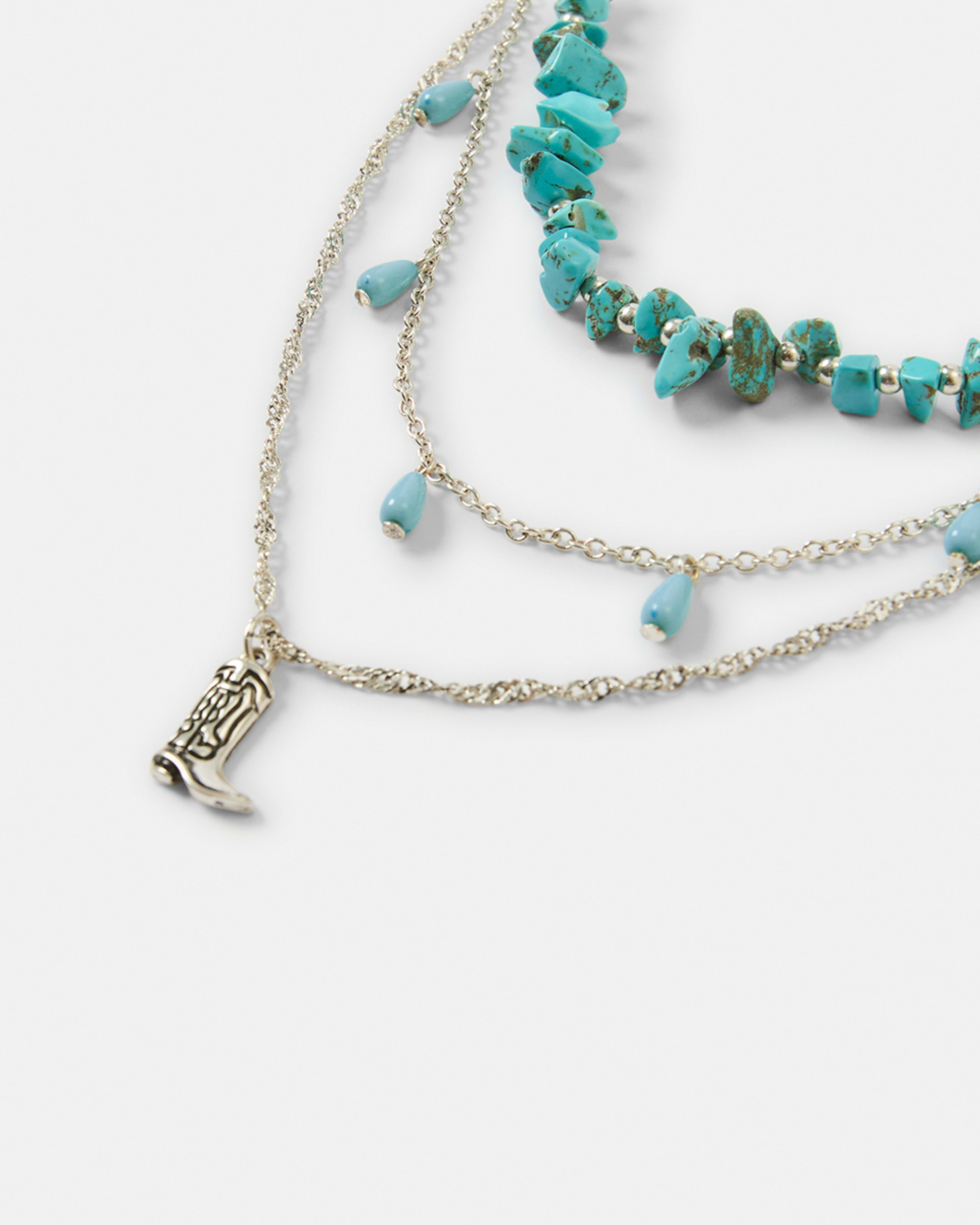 1 3 Pack Turquoise Layered Necklace - Blue and Silver Tone Silver