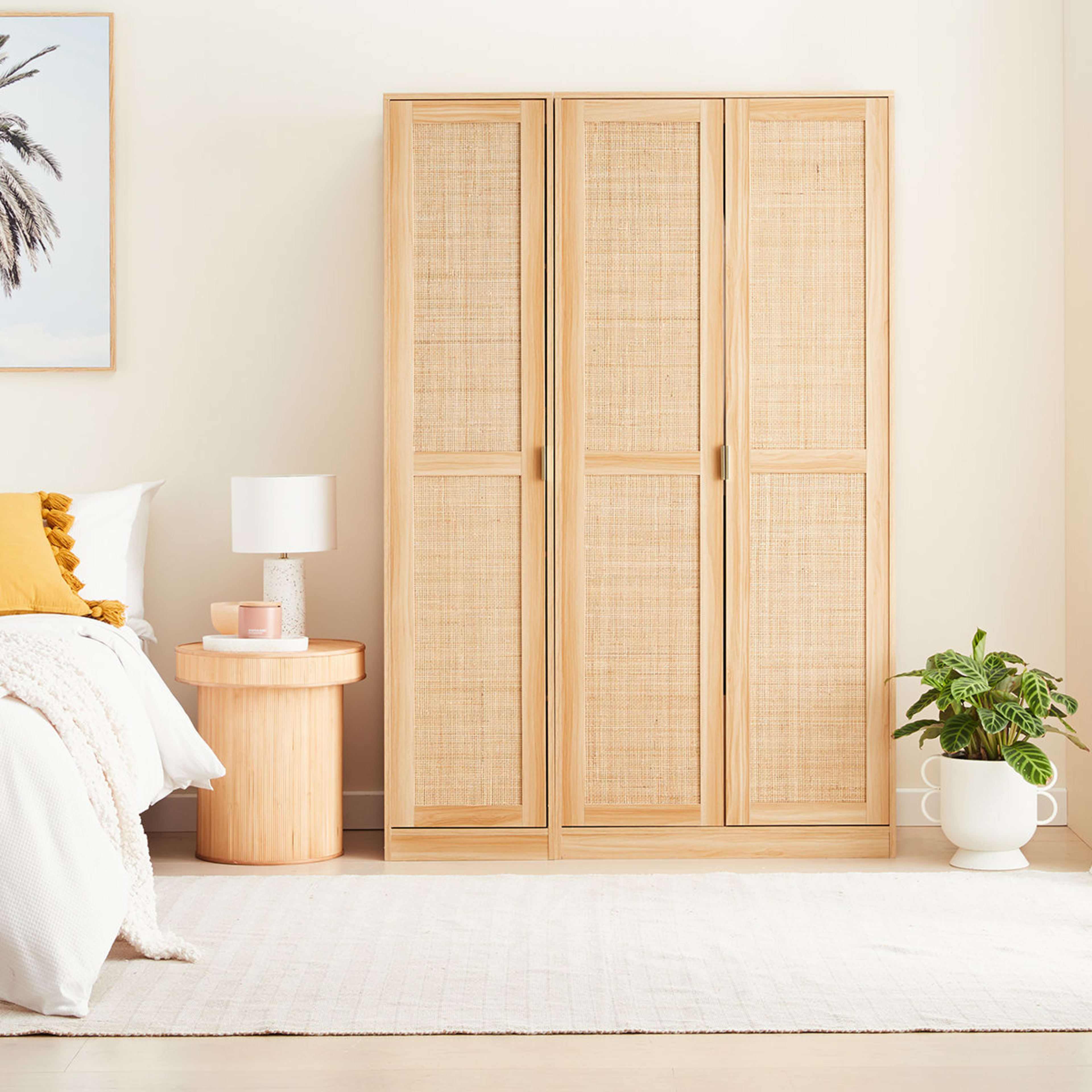 Rattan Wardrobe Double Hanging Storage with Shelf Kmart