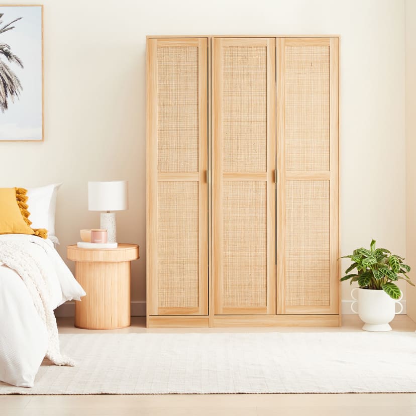 Rattan Wardrobe Double Hanging Storage with Shelf Kmart