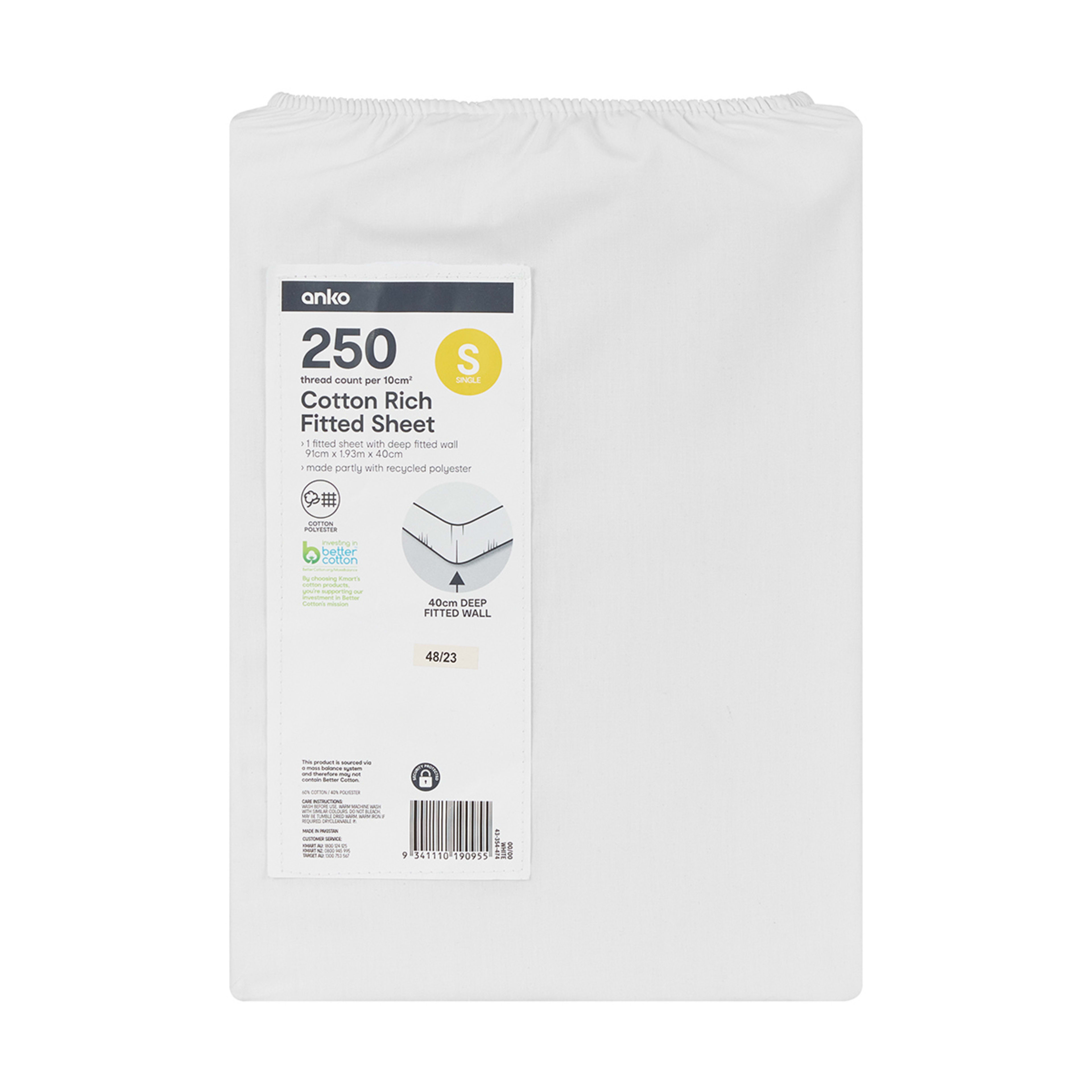 4 250 Thread Count Cotton Rich Fitted Sheet - Single Bed, White, 4 of 4