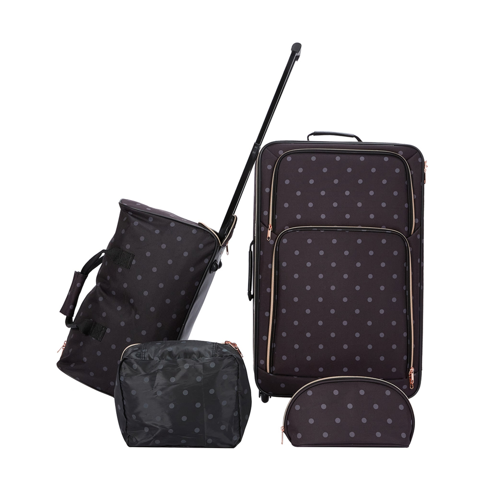 4 Piece Polka Dot Soft Case Luggage Set Black Kmart NZ