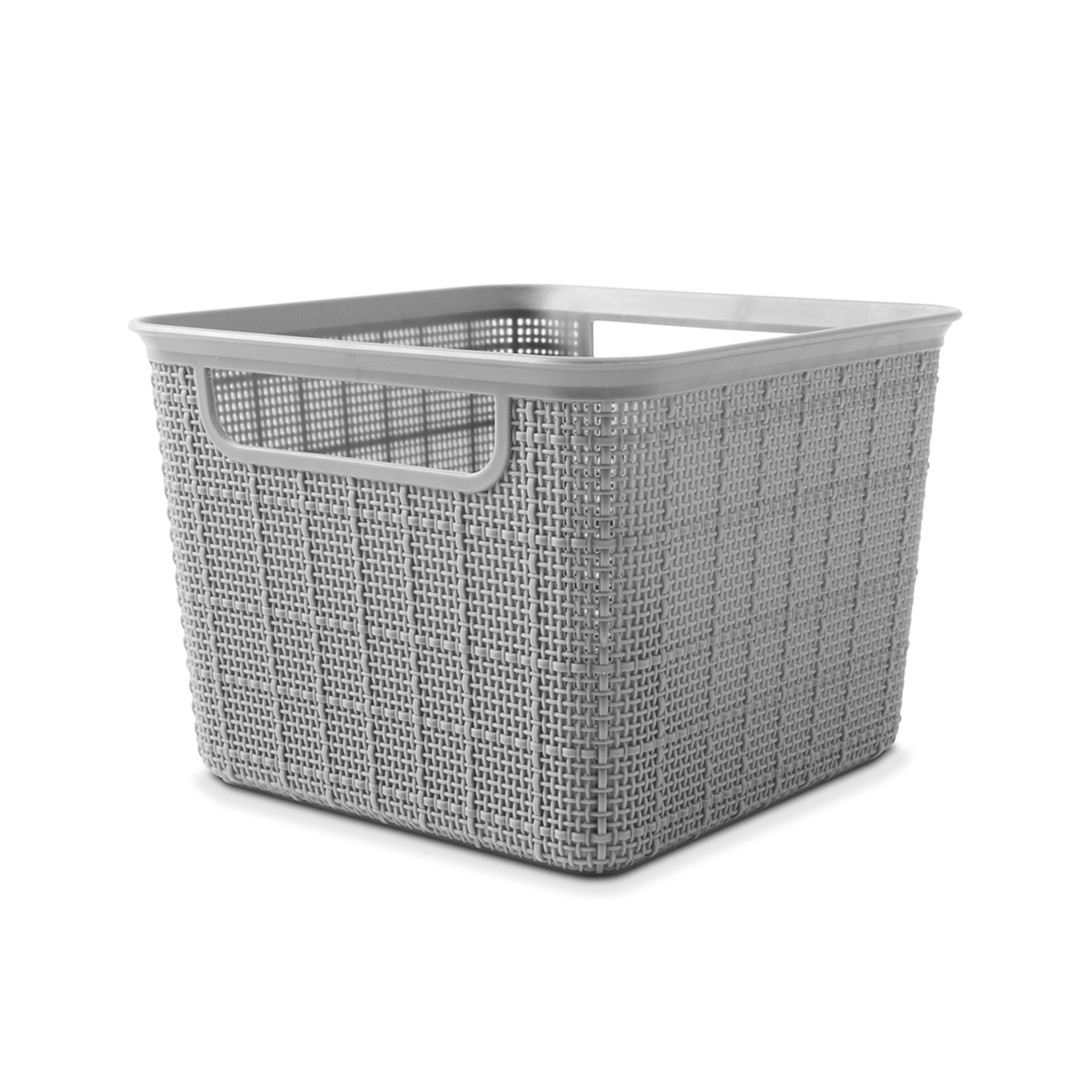 Square Linen Weave Basket Small, Grey Kmart
