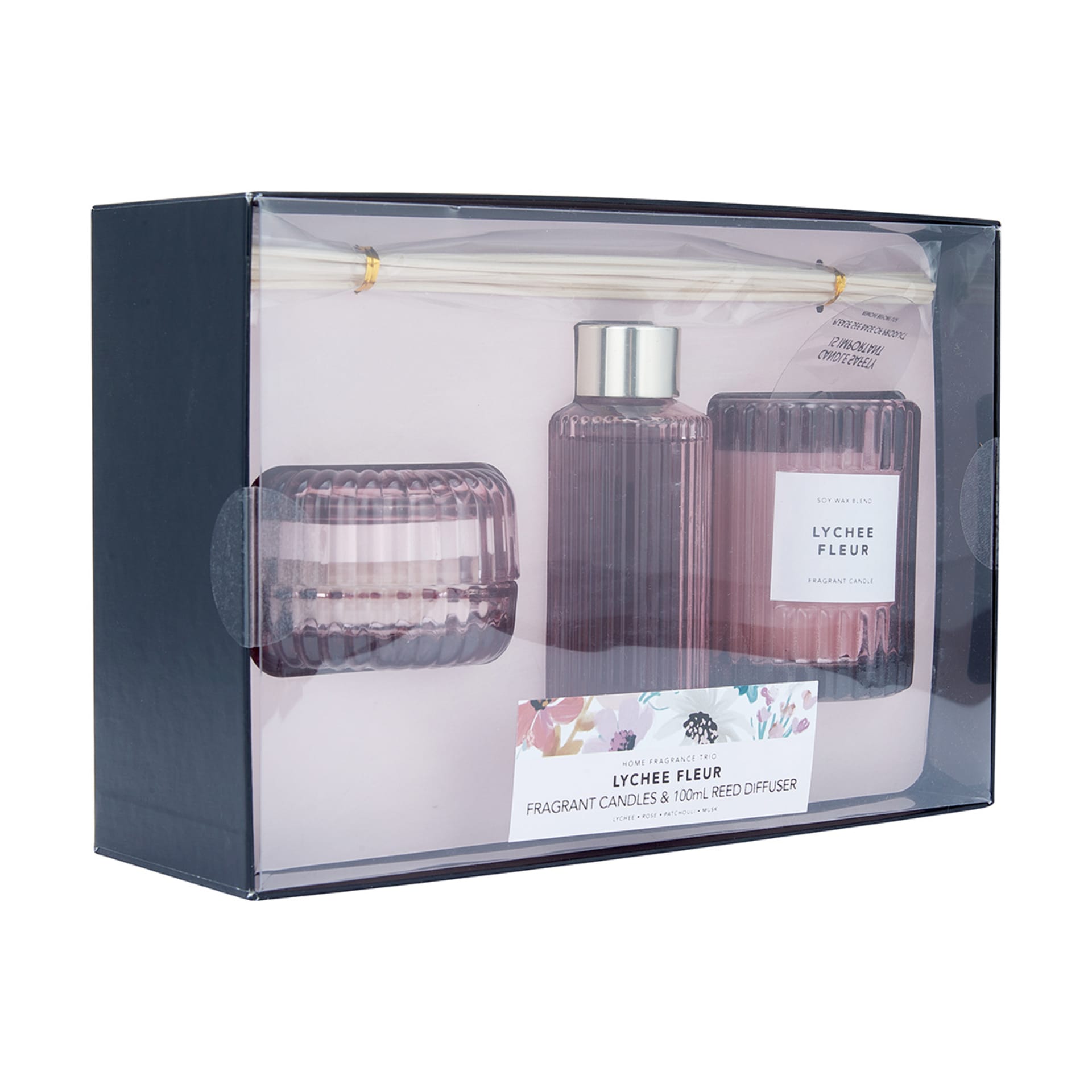 Lychee Fleur Fragrant Candles and Reed Diffuser Set Kmart