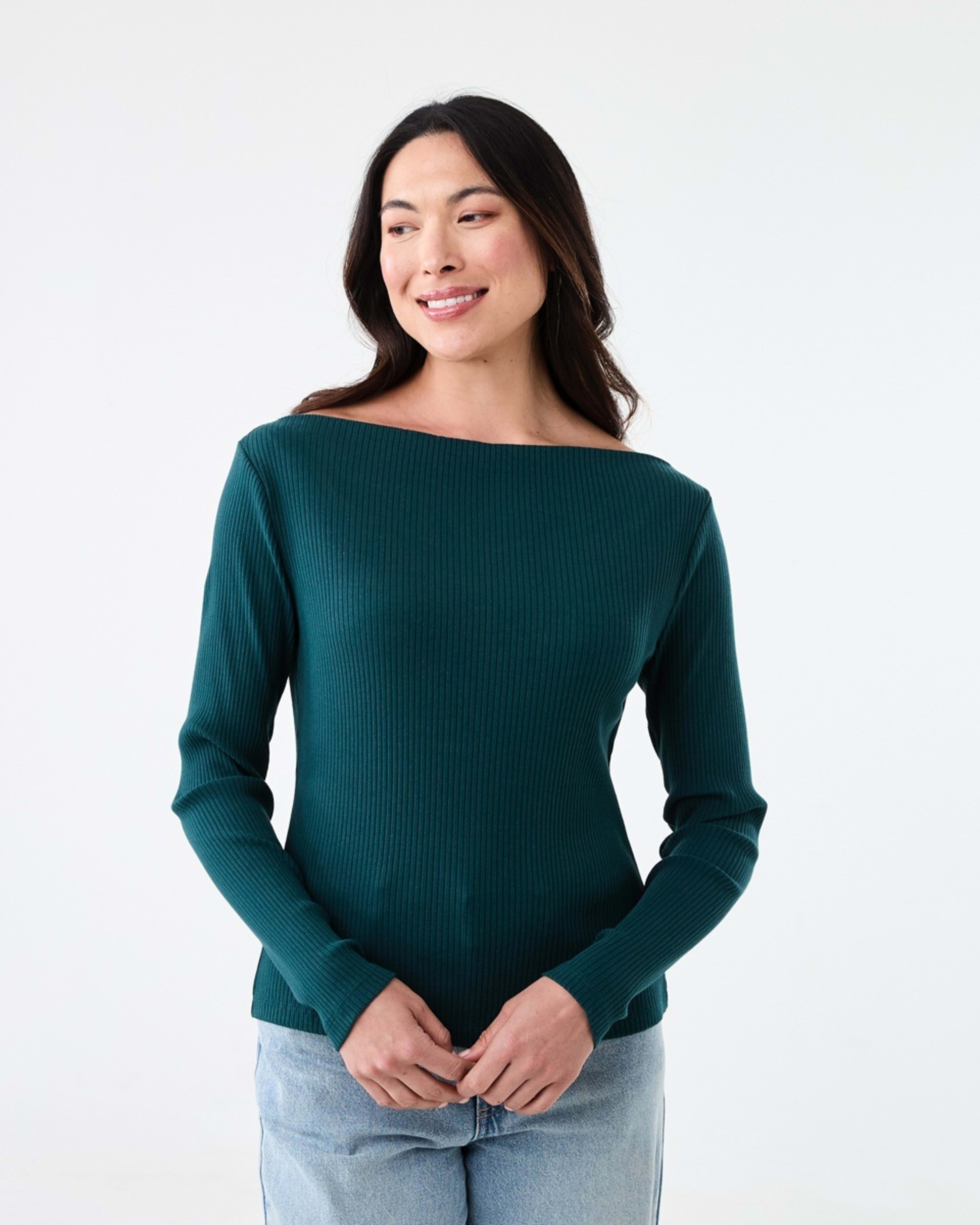 1 Long Sleeve Rib Boat Neck Top Kason Gren, 1 of 5