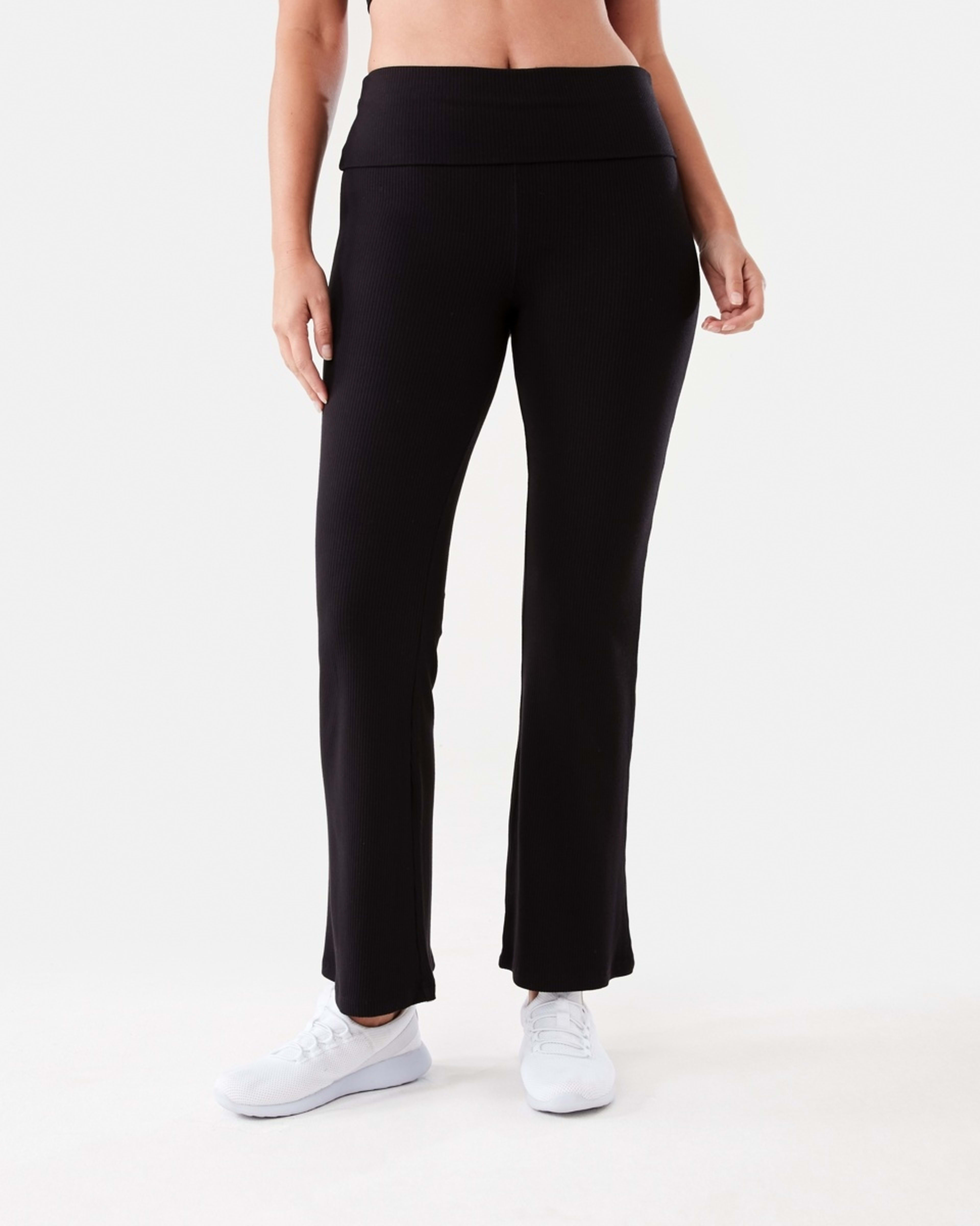 1 Active Womens Folded Waist Flare Pants Black, 1 of 4
