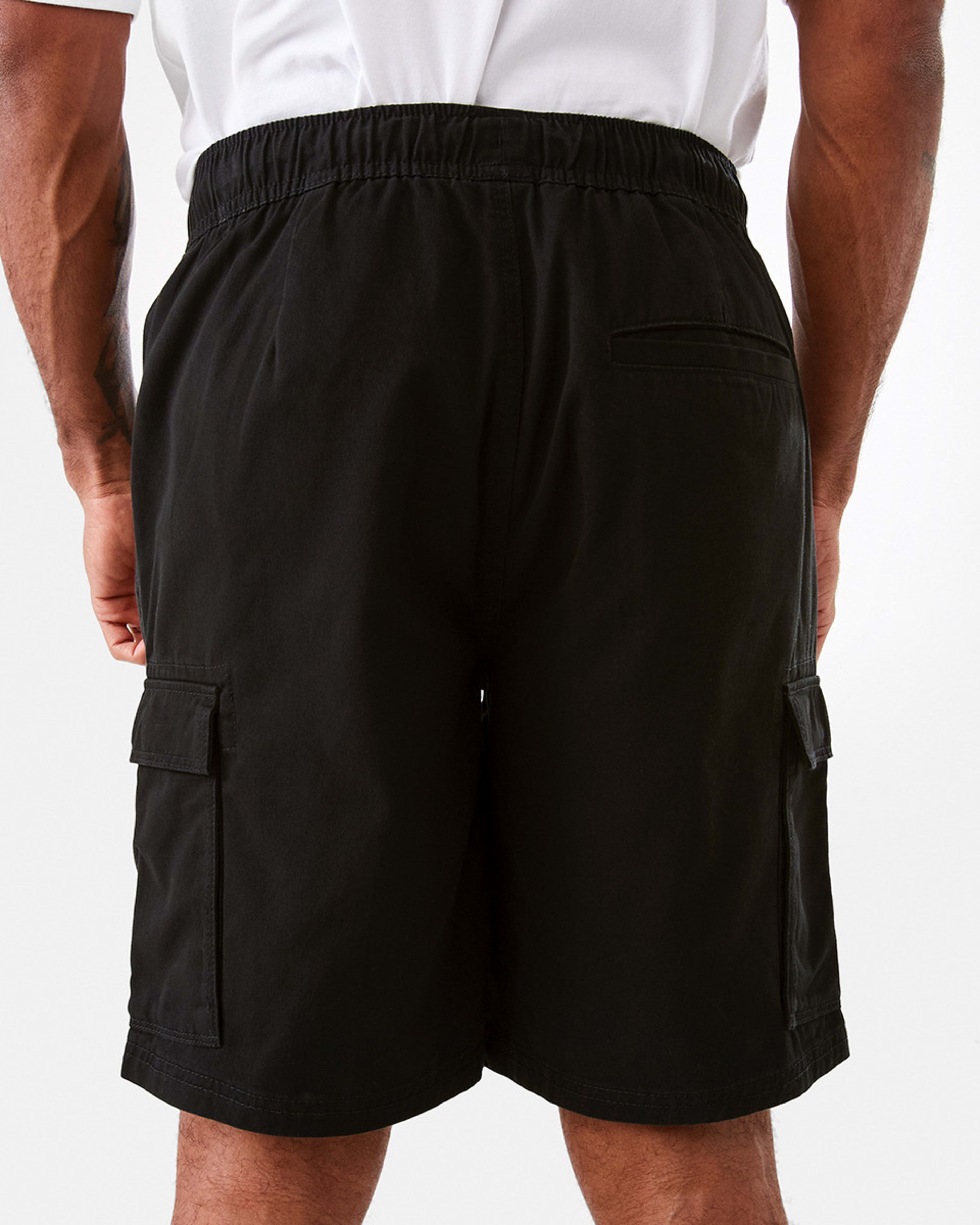 3 Elastic Waist Cargo Shorts Black, 3 of 7