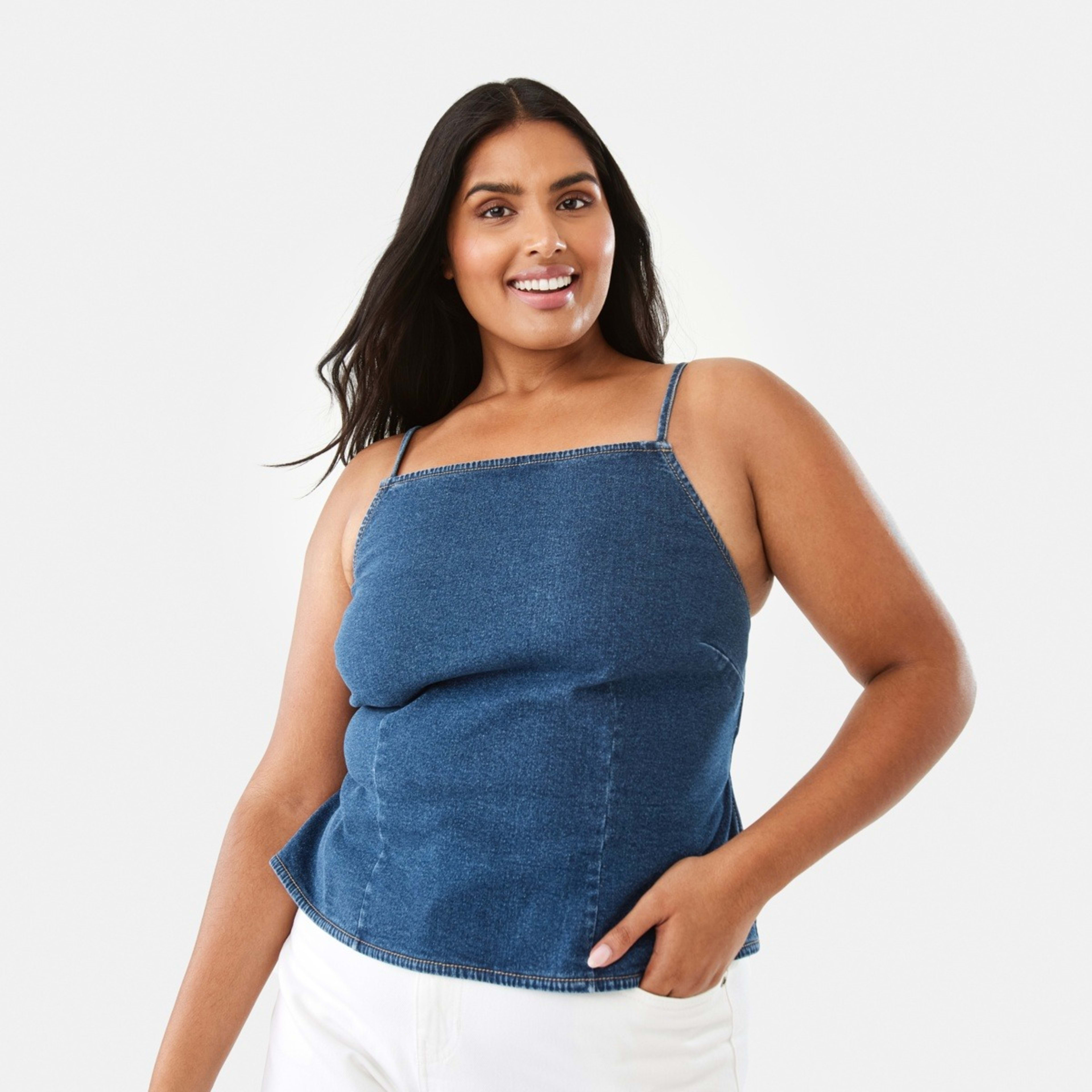 3 Sleeveless Buckle Back Denim Top Dark Wash, 3 of 9