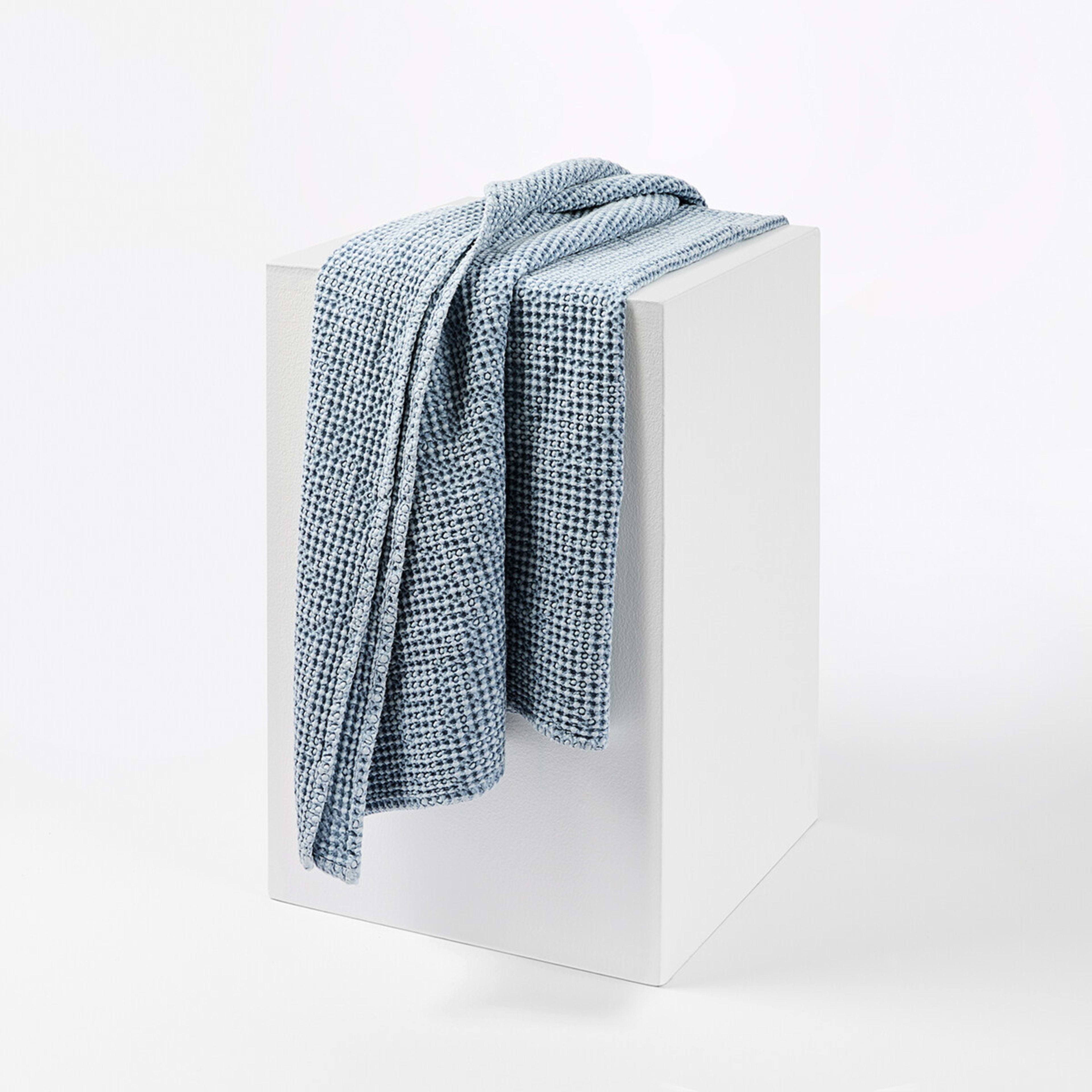 1 Stonewashed Cotton Waffle Throw - Blue, 1 of 7