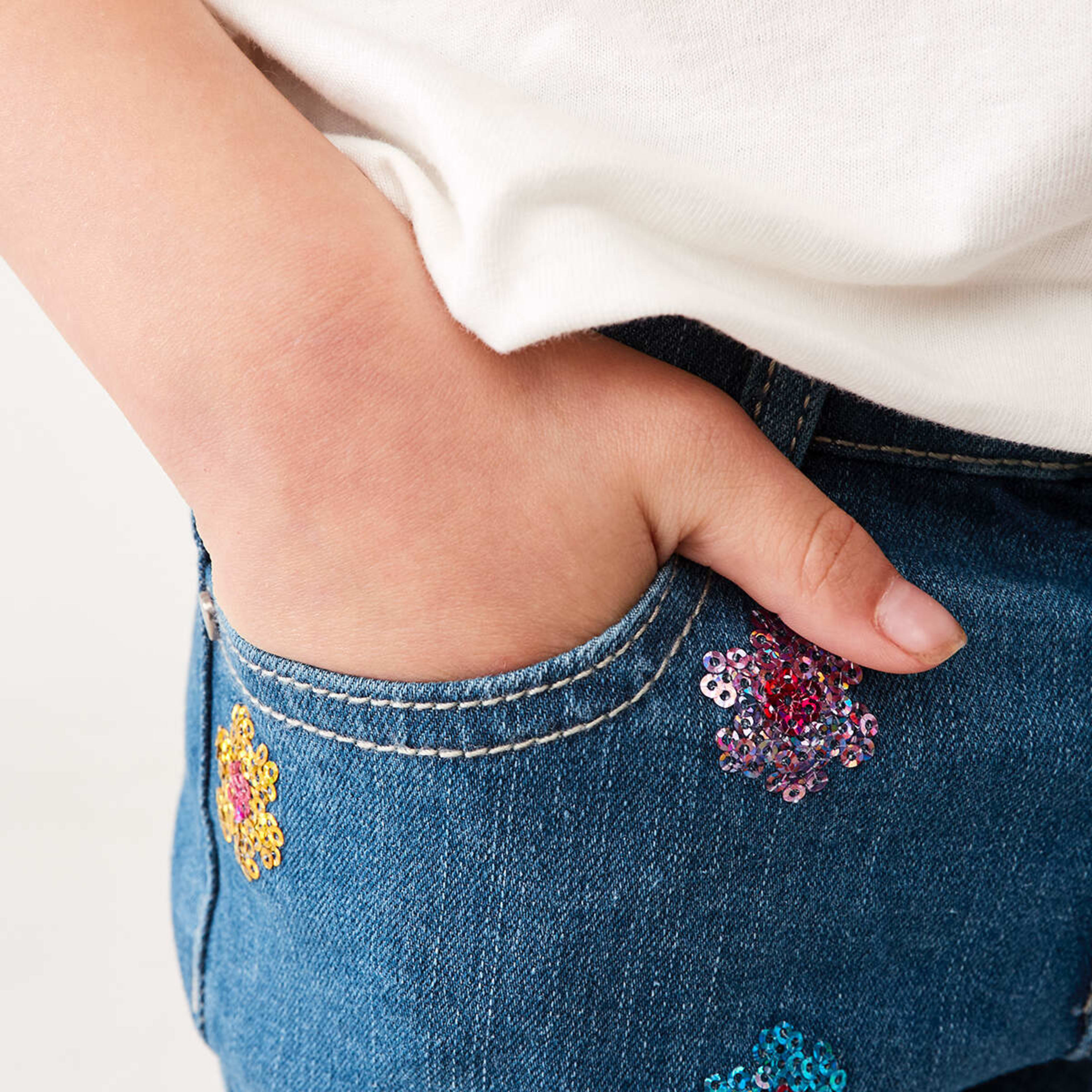 4 Sequin Denim Shorts Blu Flower, 4 of 8