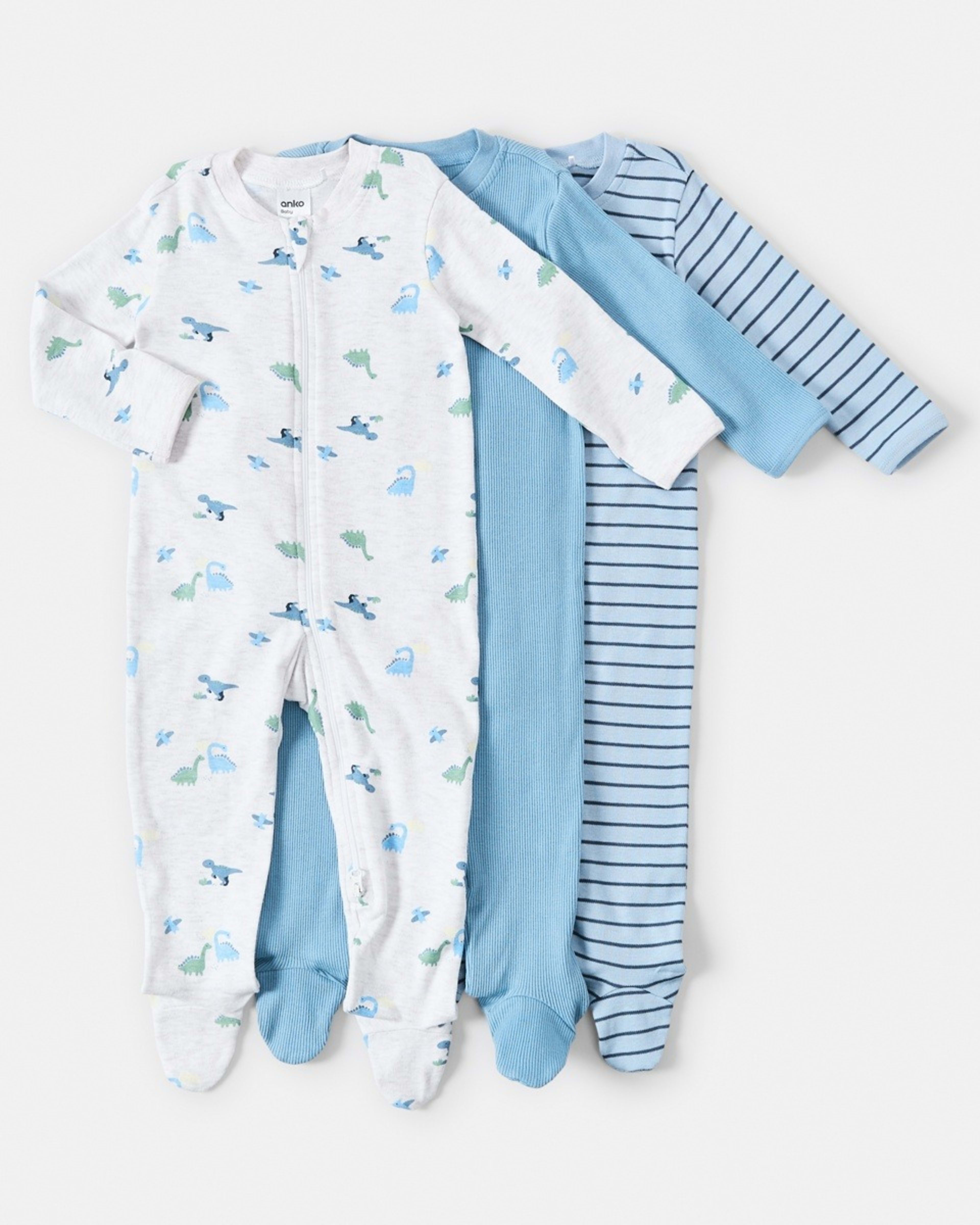 1 3 Pack Coveralls Blu Dino, 1 of 8