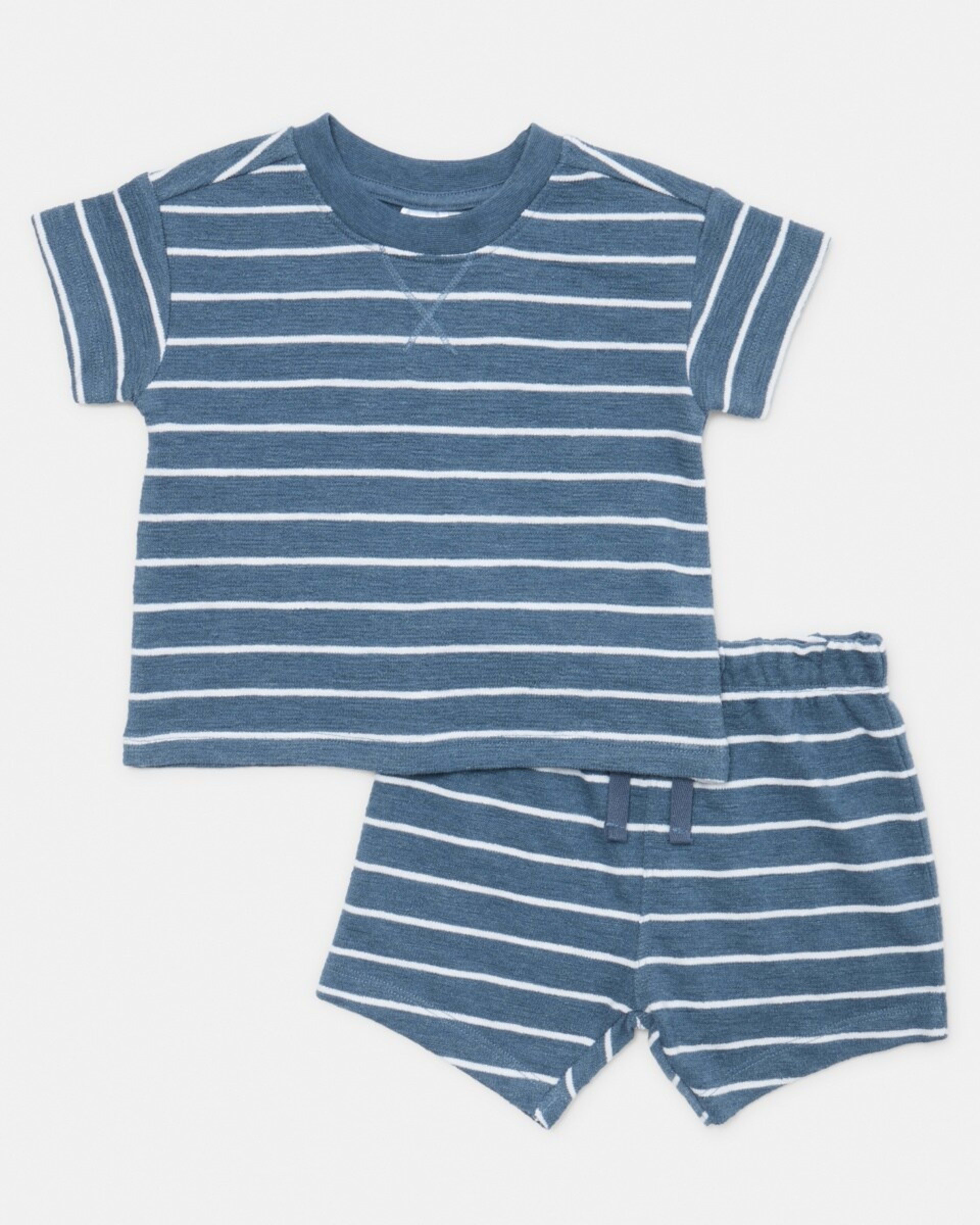 1 2 Piece Slub Set Slub Thick Thin Stripe Muted Navy