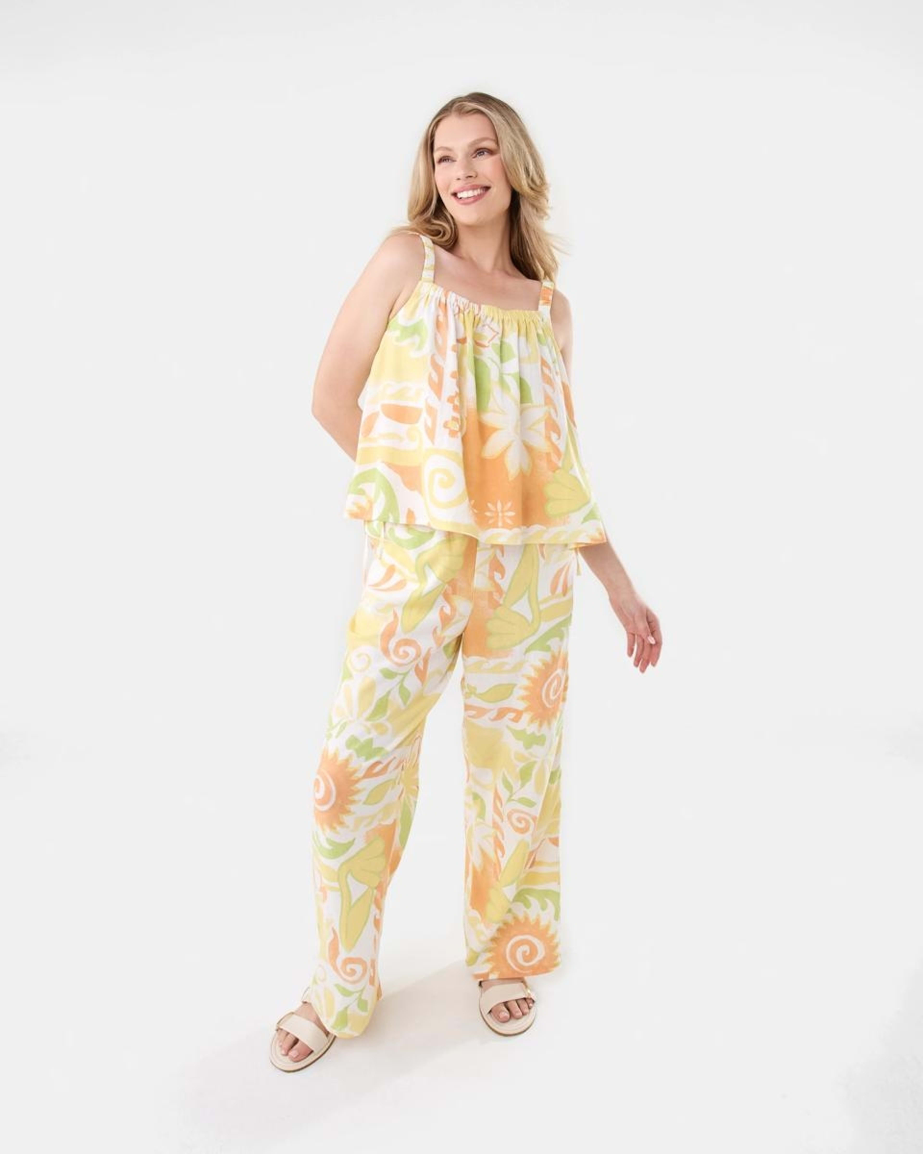 2 Sleeveless Square Neck Linen Blend Top Smmer Tile, 2 of 9