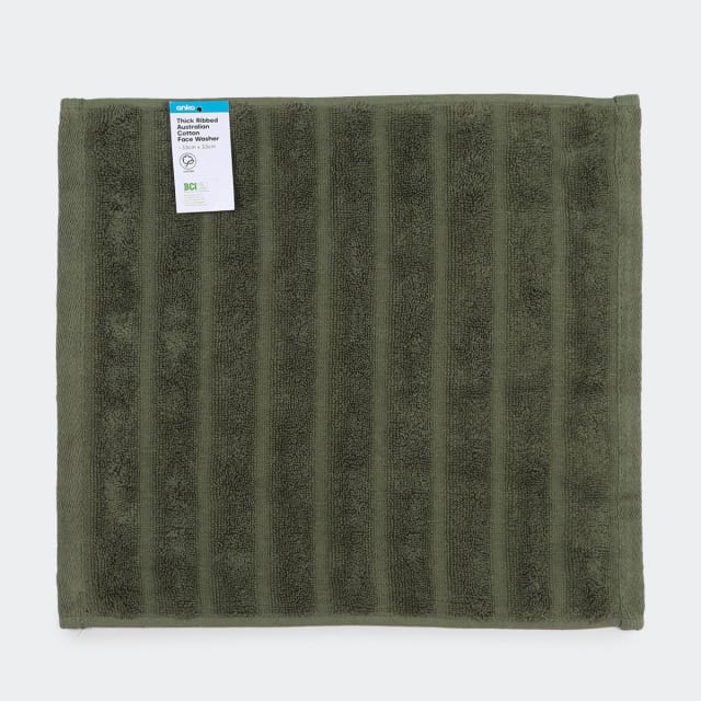 Thick Ribbed Australian Cotton Face Washer Forest Green Kmart