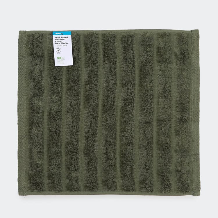 Thick Ribbed Australian Cotton Face Washer Forest Green Kmart
