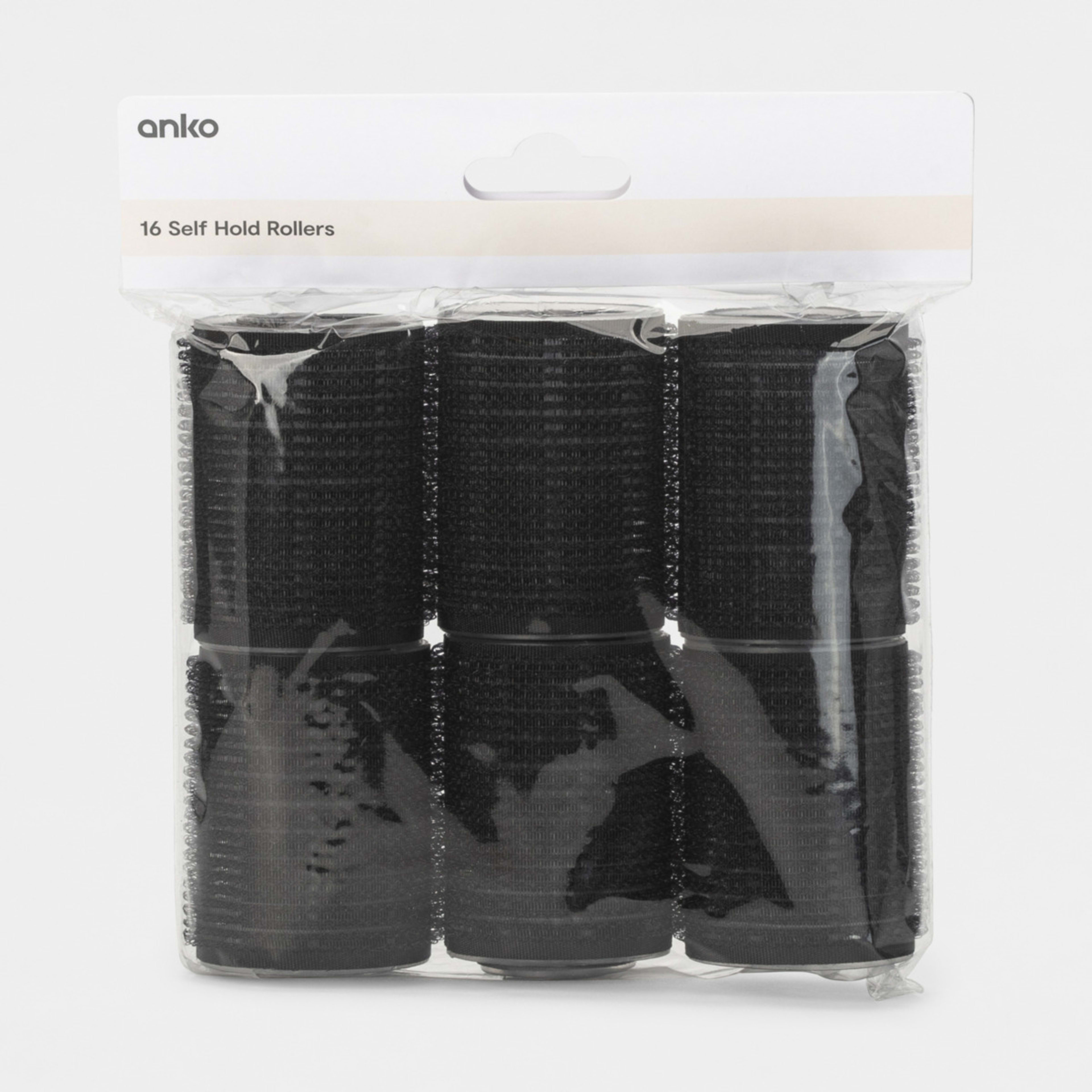 16 Pack Self Hold Rollers Black Kmart