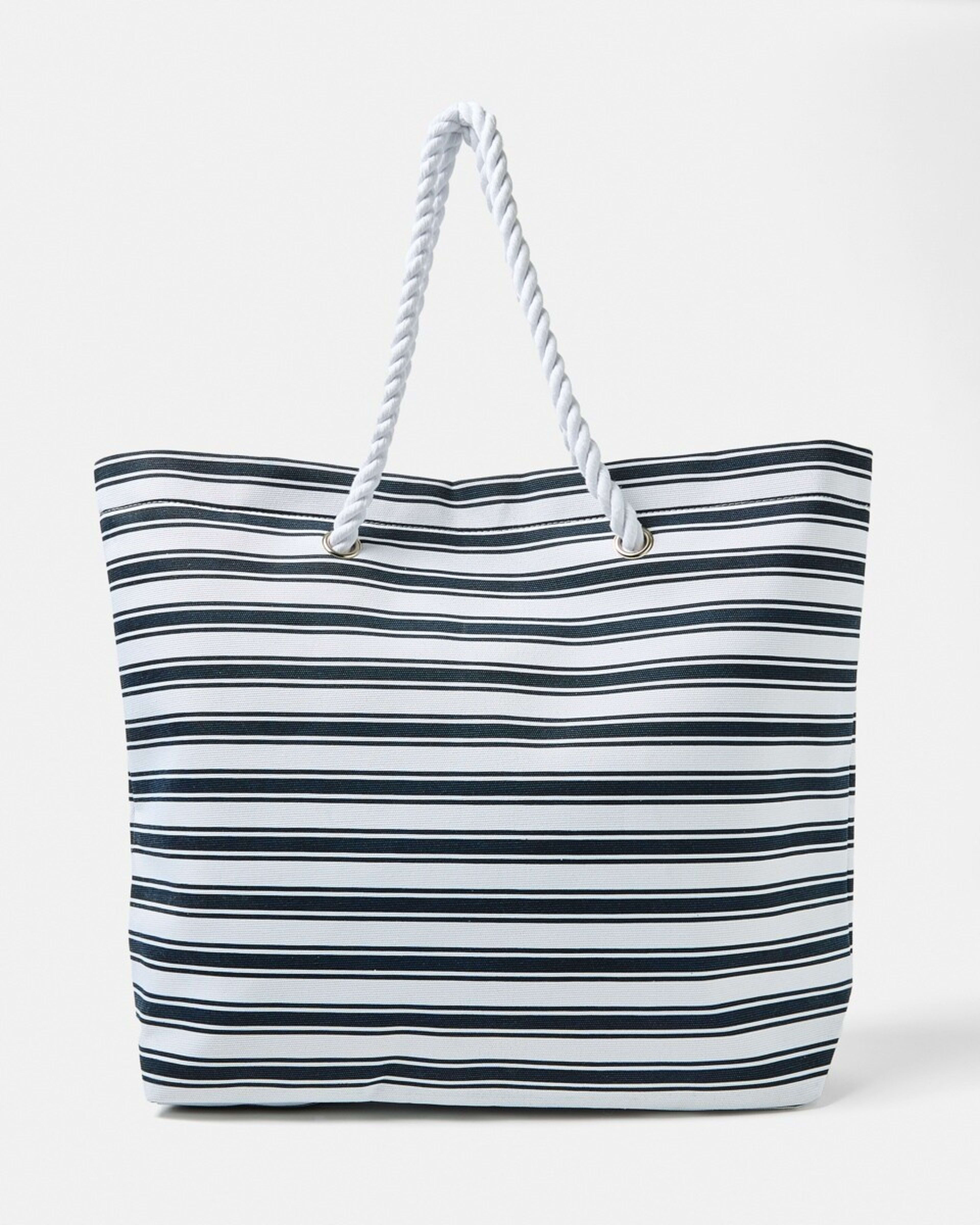 1 Rope Canvas Beach Bag NAVY STRIPE NAVY BLAZER, 1 of 5