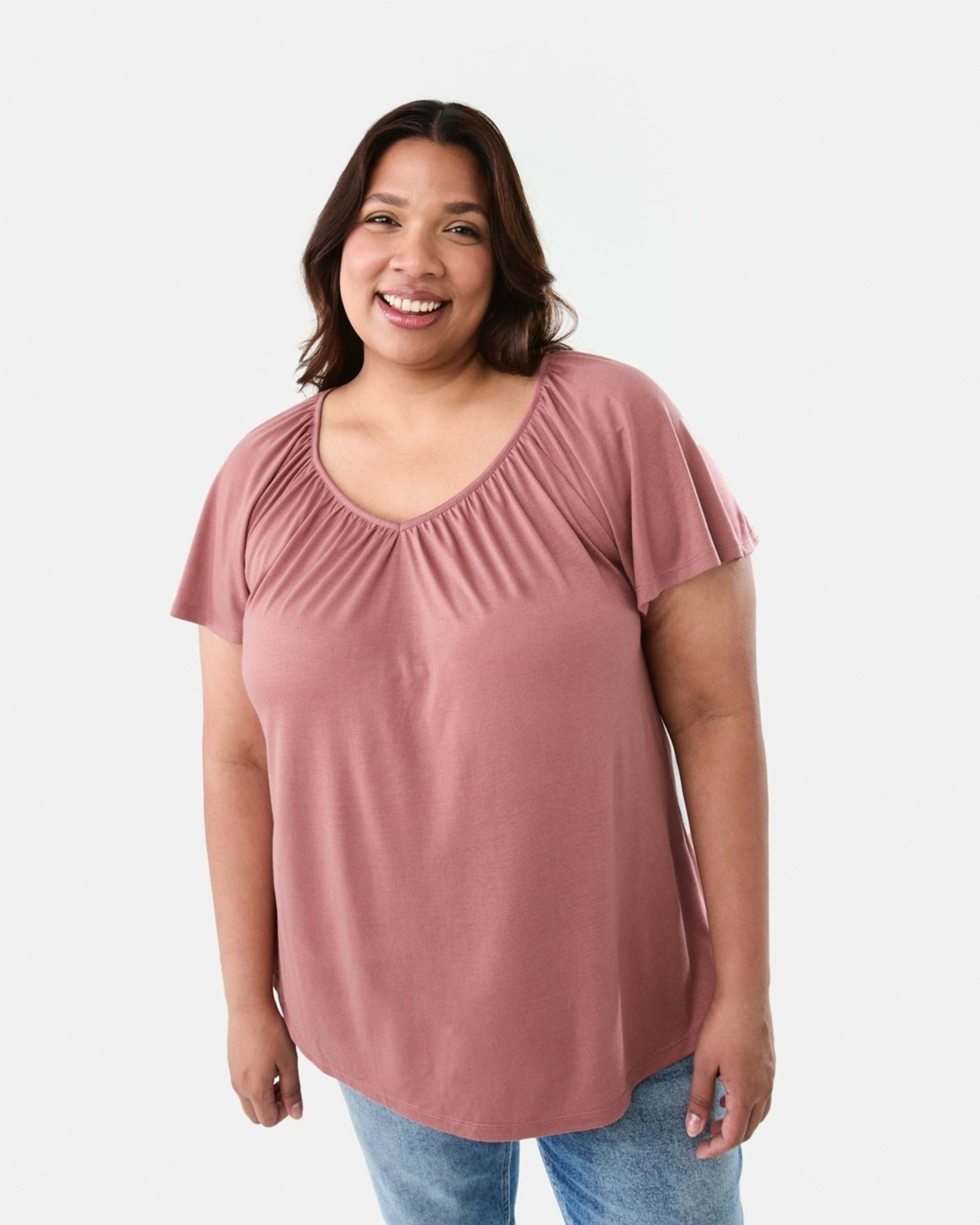 1 Curve Short Flutter Sleeve T-shirt Soft Red