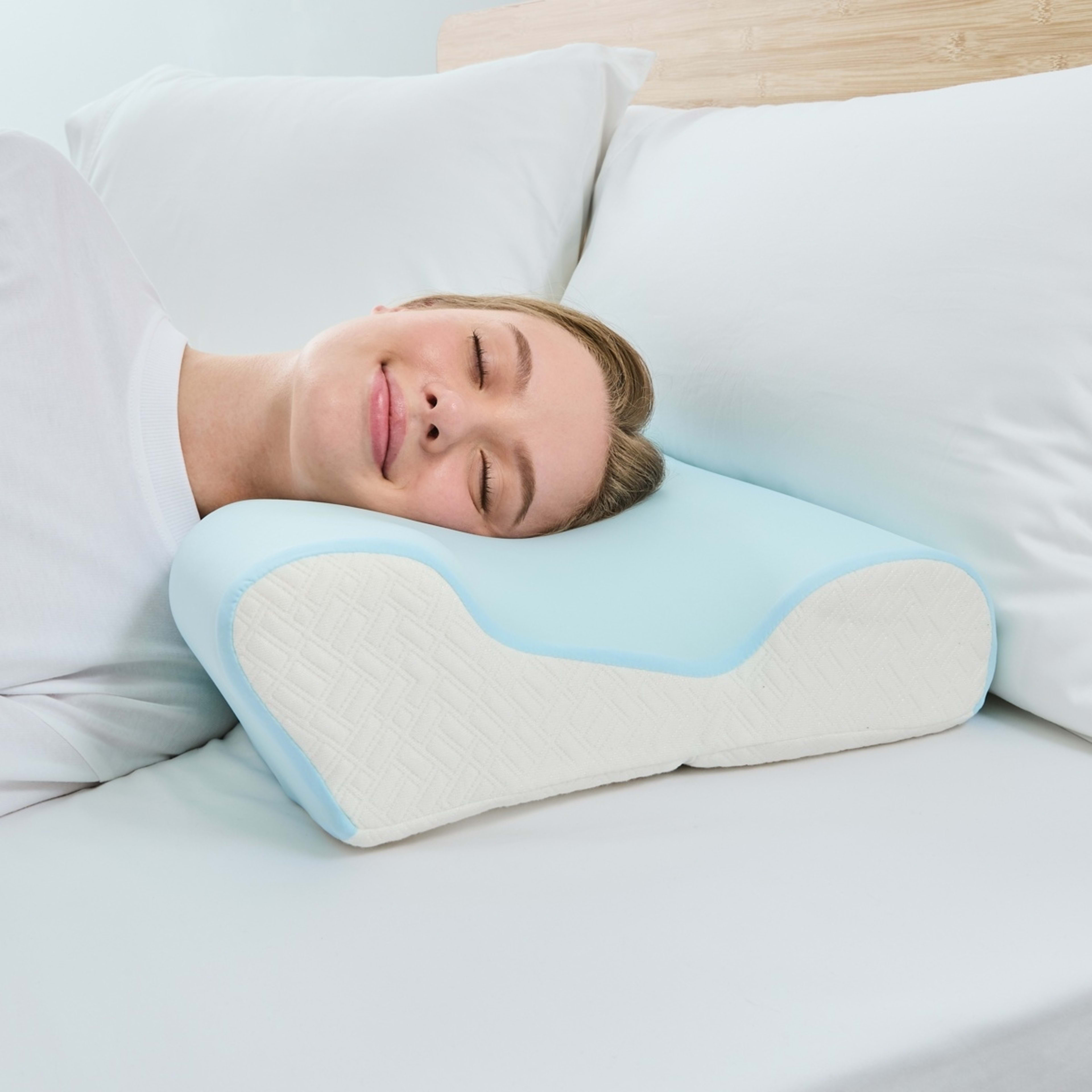 4 Ergonomic Memory Foam Pillow - Medium Profile, Blue and White, 4 of 10