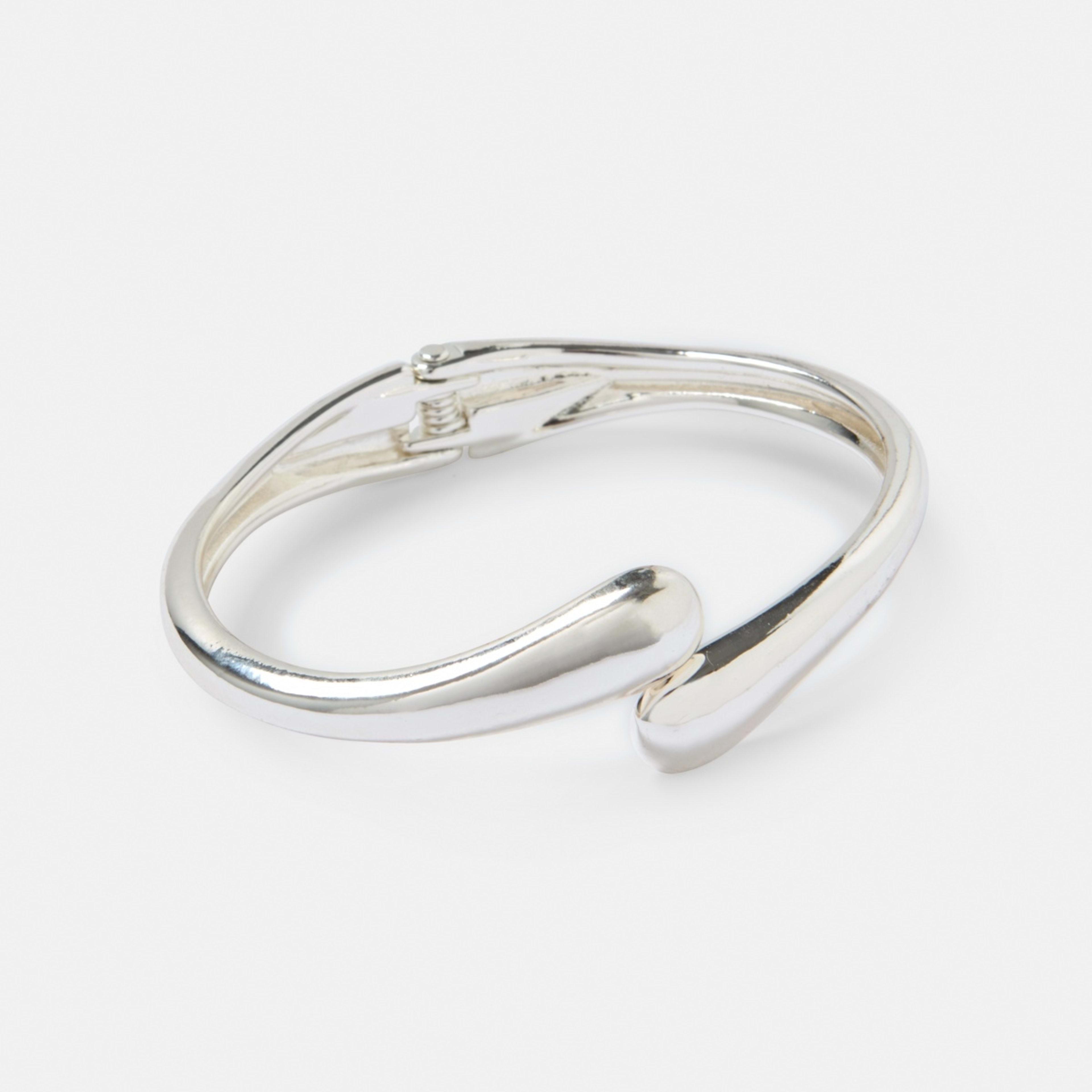 2 Teardrop Hinged Cuff Bracelet - Silver Tone, 2 of 4