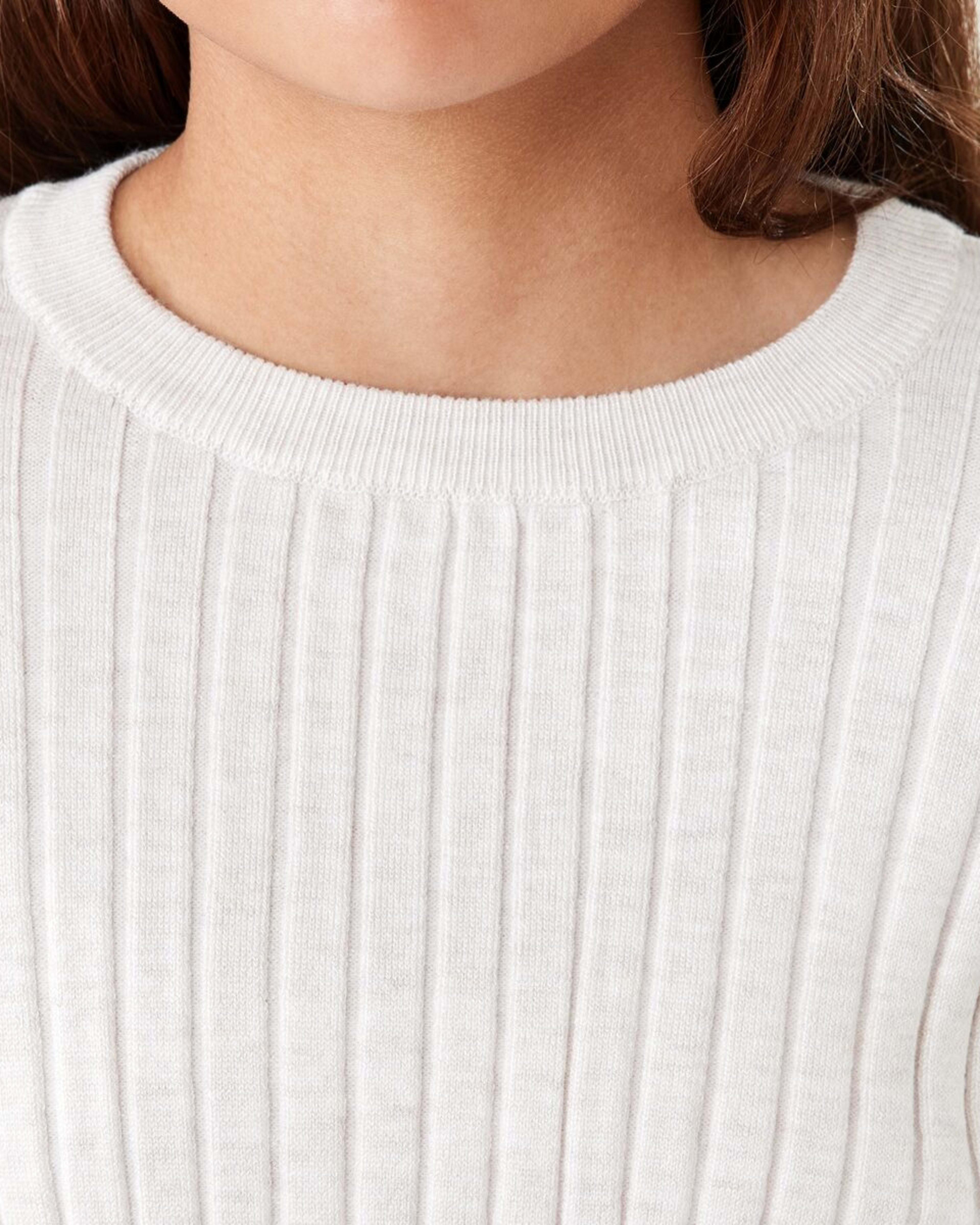 4 Long Sleeve Rib Knit Top Crm Marle, 4 of 8
