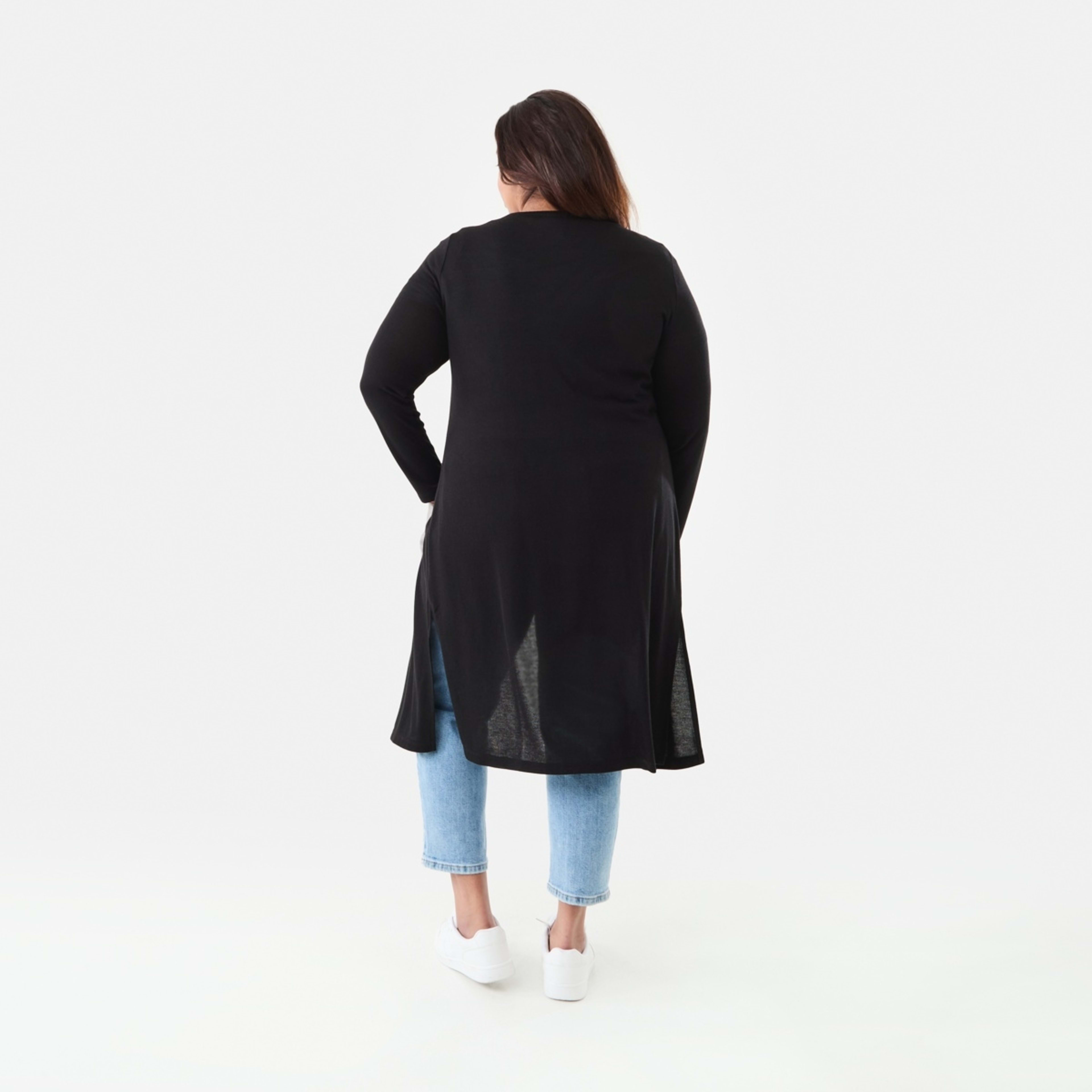 3 Curve Longline Pocket Cardigan Black, 3 of 6