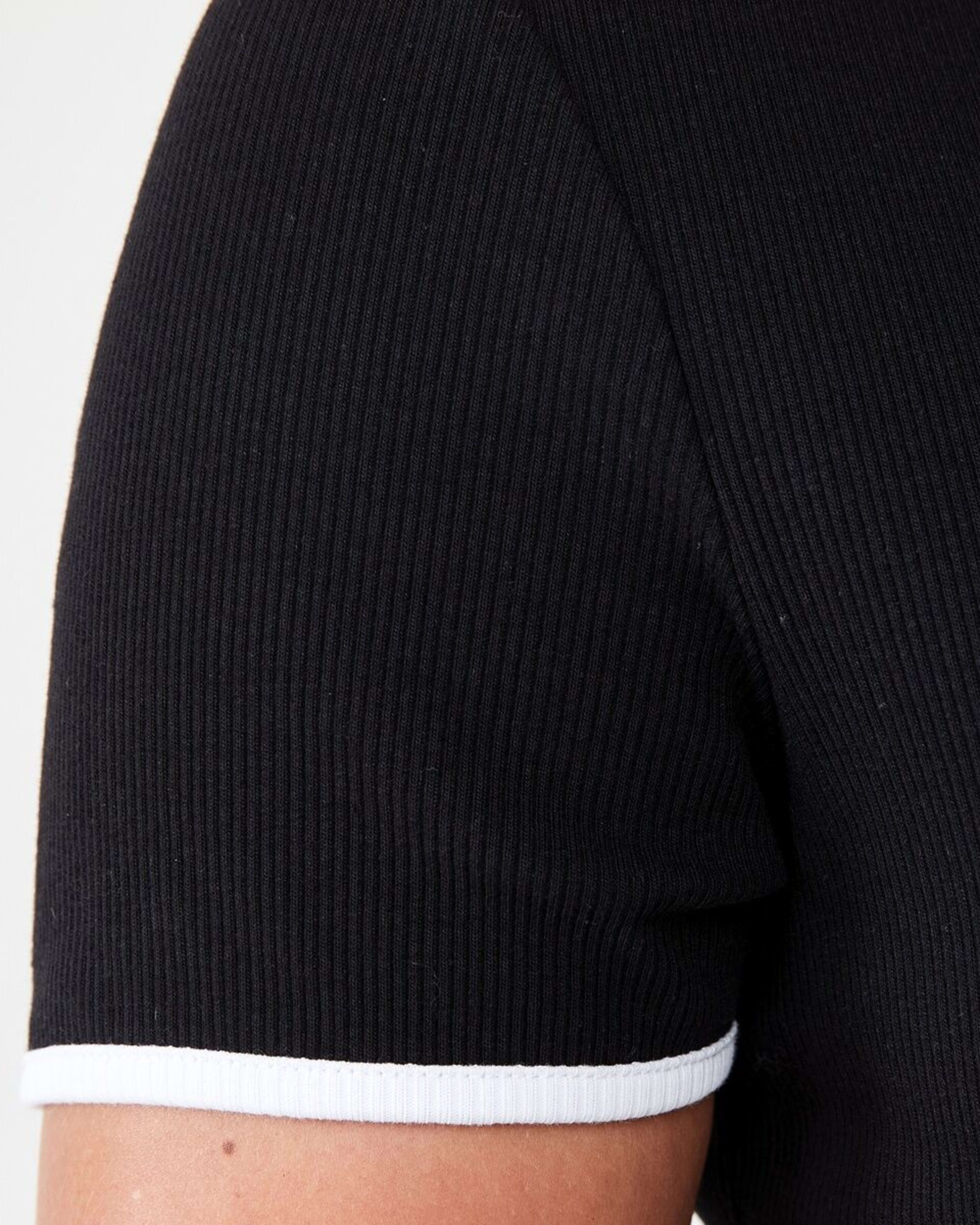 6 Short Sleeve Rib Contrast Polo Top Blk Wht, 6 of 6