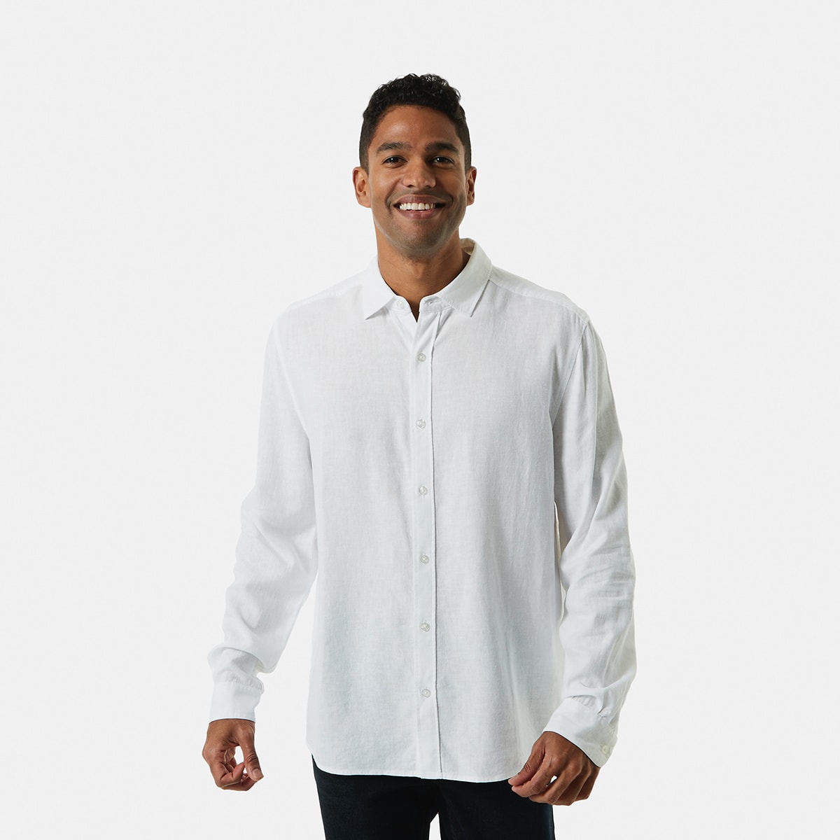 Long Sleeve Solid Linen Blend Shirt Kmart