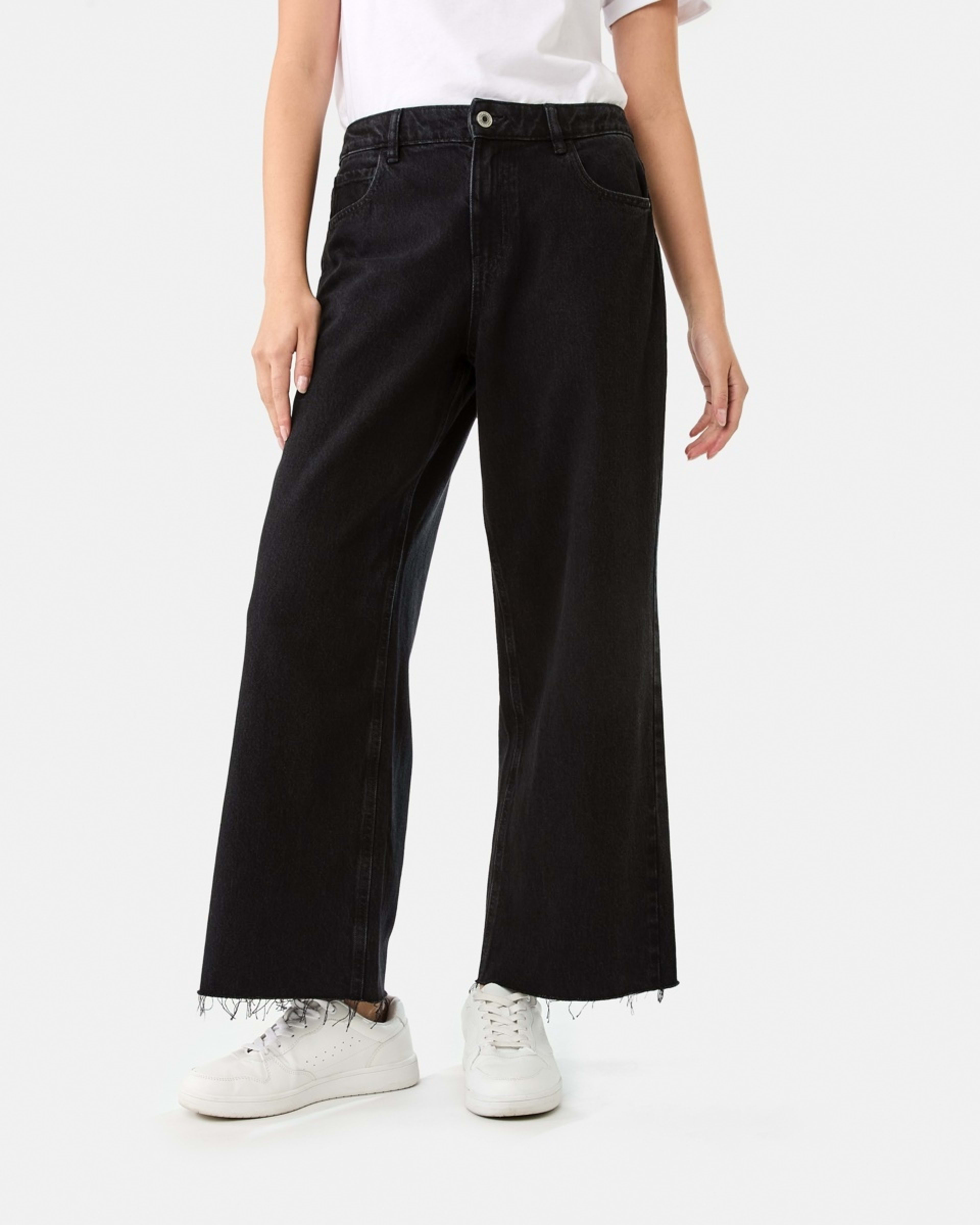 1 Wide Leg Raw Hem Jeans BLACK WASH, 1 of 9