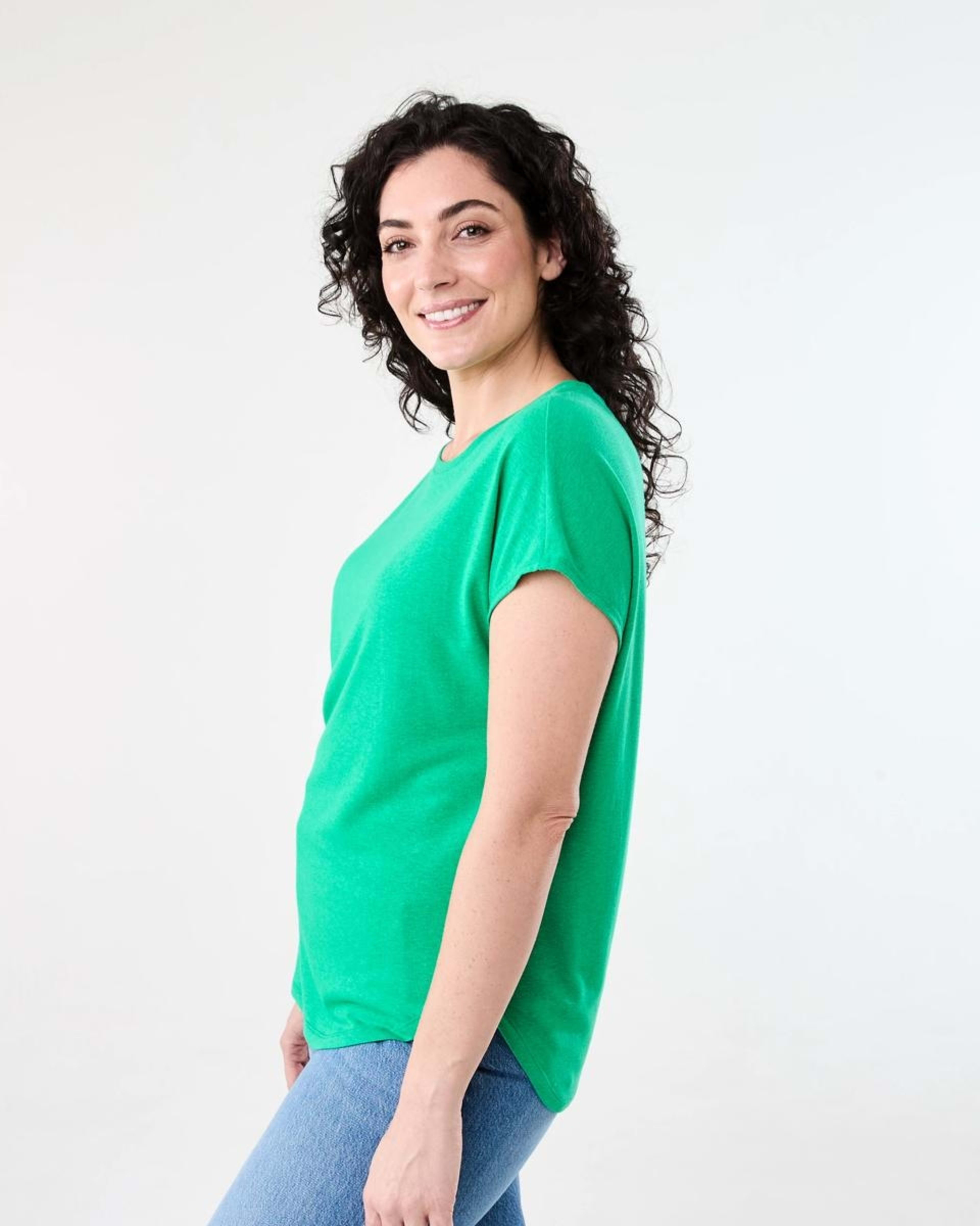 2 Short Sleeve Linen Blend Extended Sleeve Top SIMPLY GREEN, 2 of 6