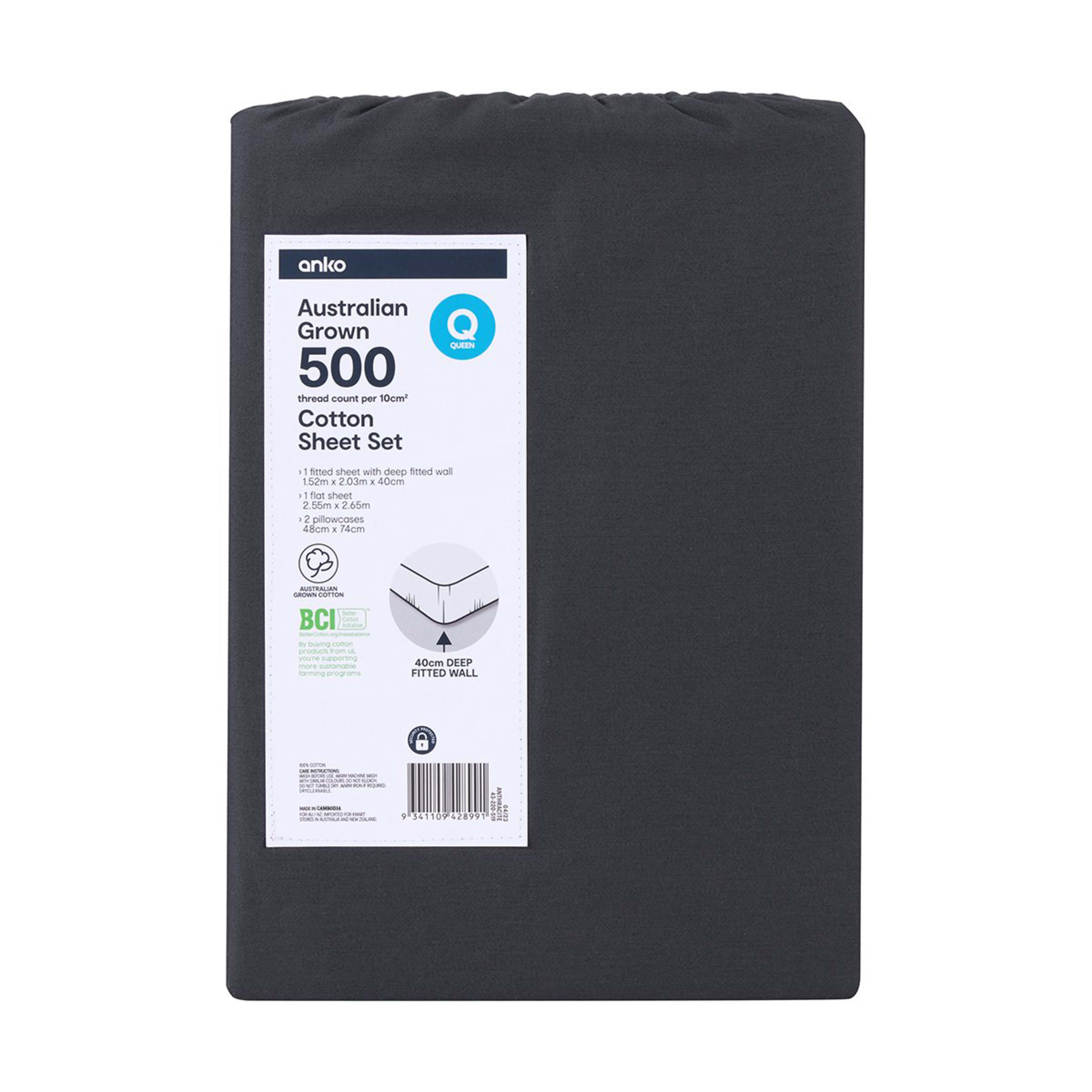 7 500 Thread Count Australian Grown Cotton Sheet Set - Queen Bed, Anthracite, 7 of 7