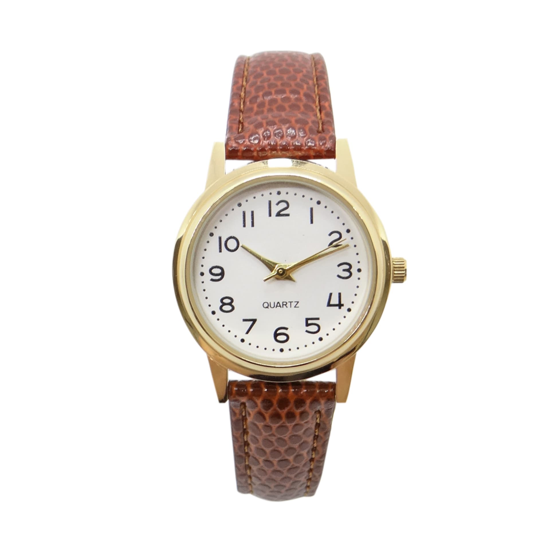 Womens Classic Analogue Watch with Gold Case & Tan Strap Kmart