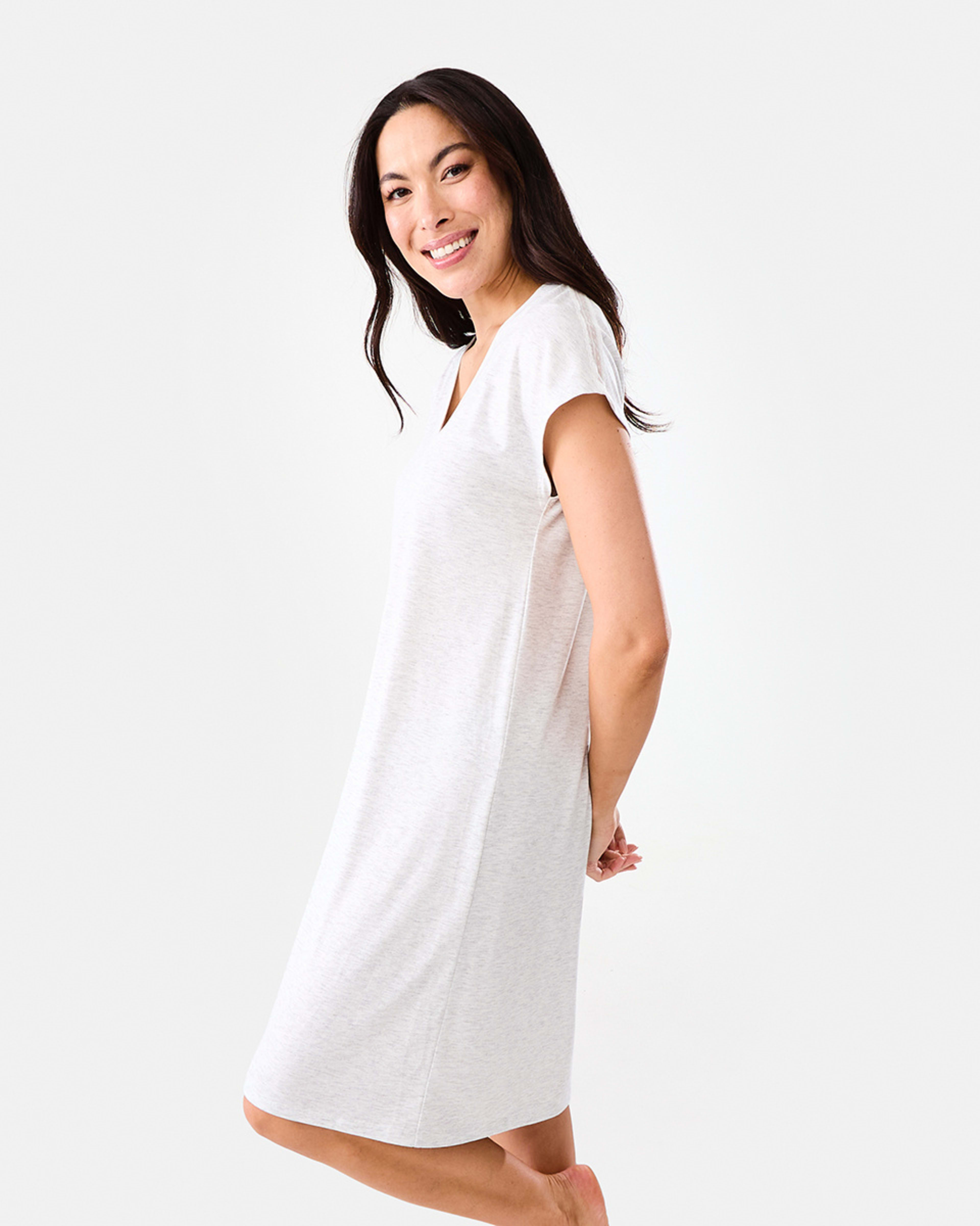 2 Short Sleeve Lace Trim Comfort Nightie Wht Marle, 2 of 6