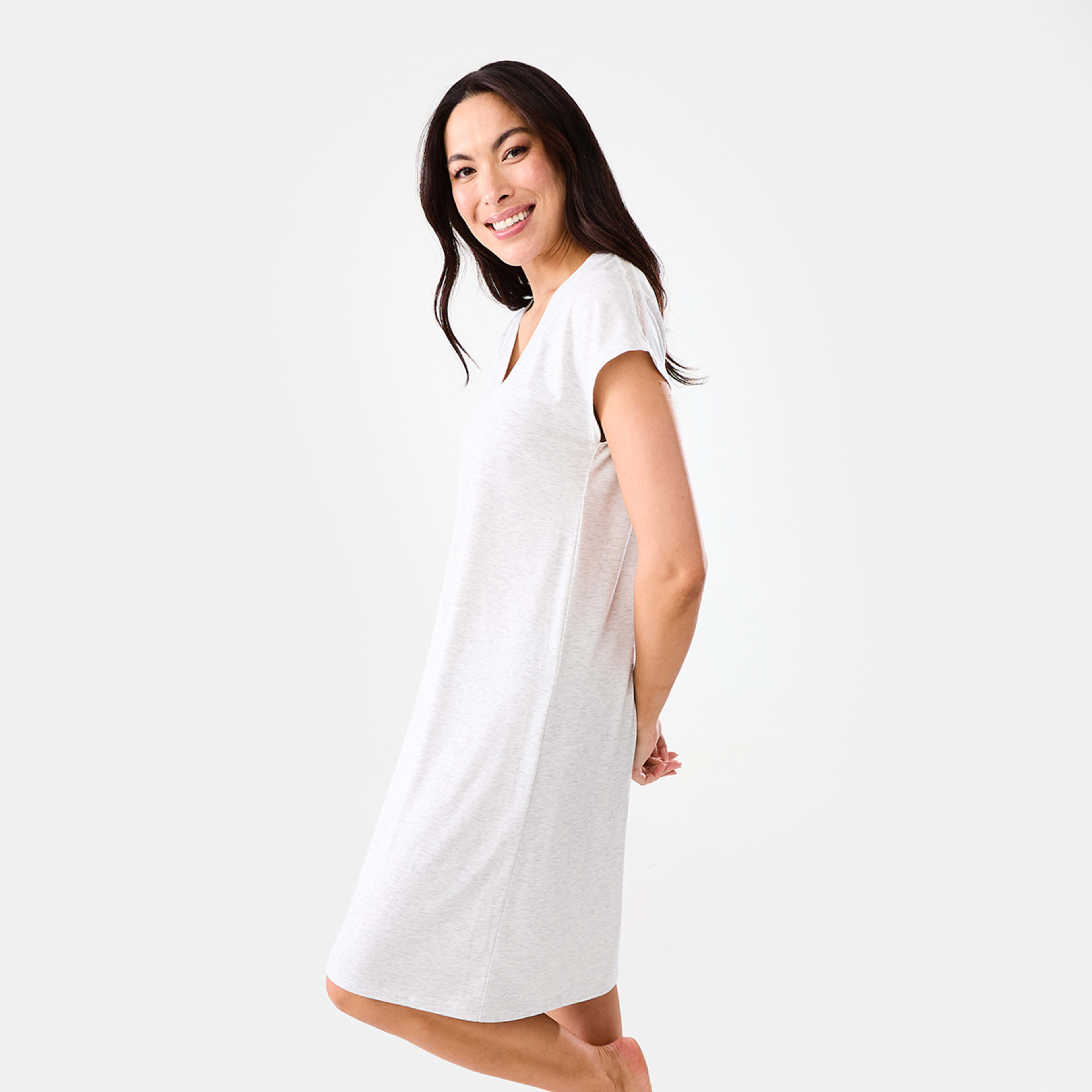 2 Short Sleeve Lace Trim Comfort Nightie Wht Marle, 2 of 6